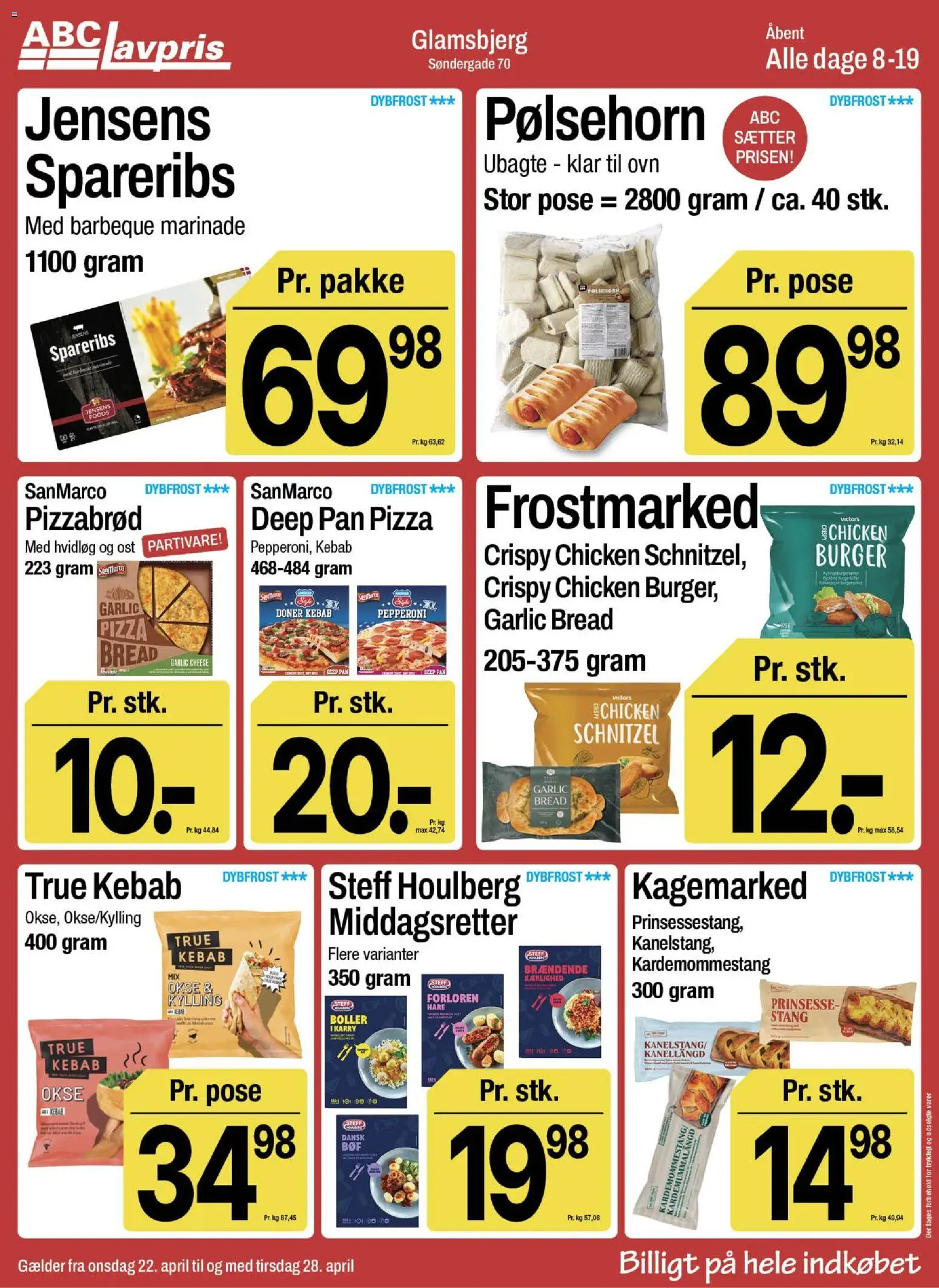 Abc Lavpris tilbudsavis – gyldig fra 22.04.2026 | Side: 6 | Produkter: Ost, Pølsehorn, Spareribs, Ovn