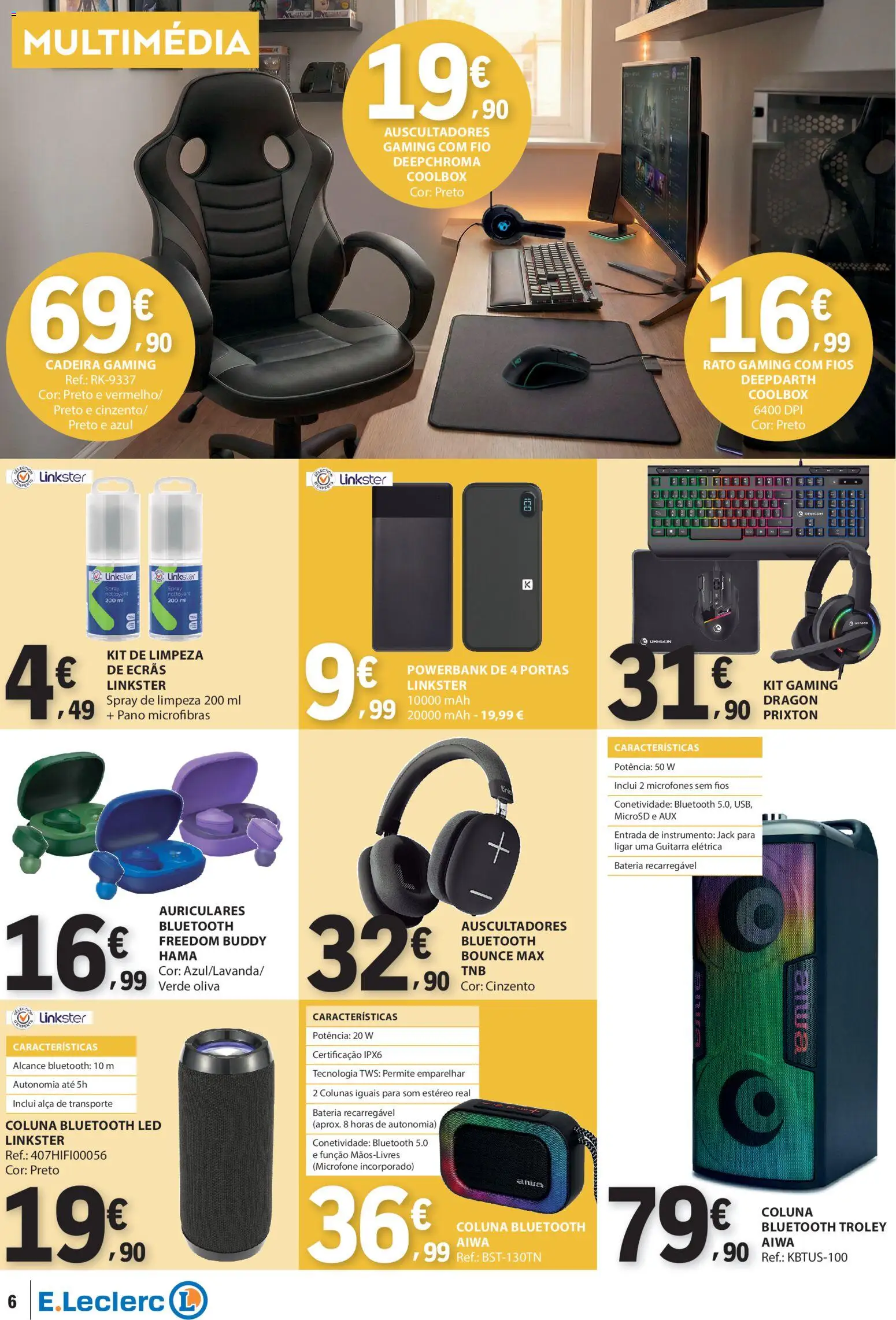 E.Leclerc folheto Não Alimentar │ válido de 12.03.2026 | Página: 6 | Produtos: Microfone, Portas, Cadeira, Bateria