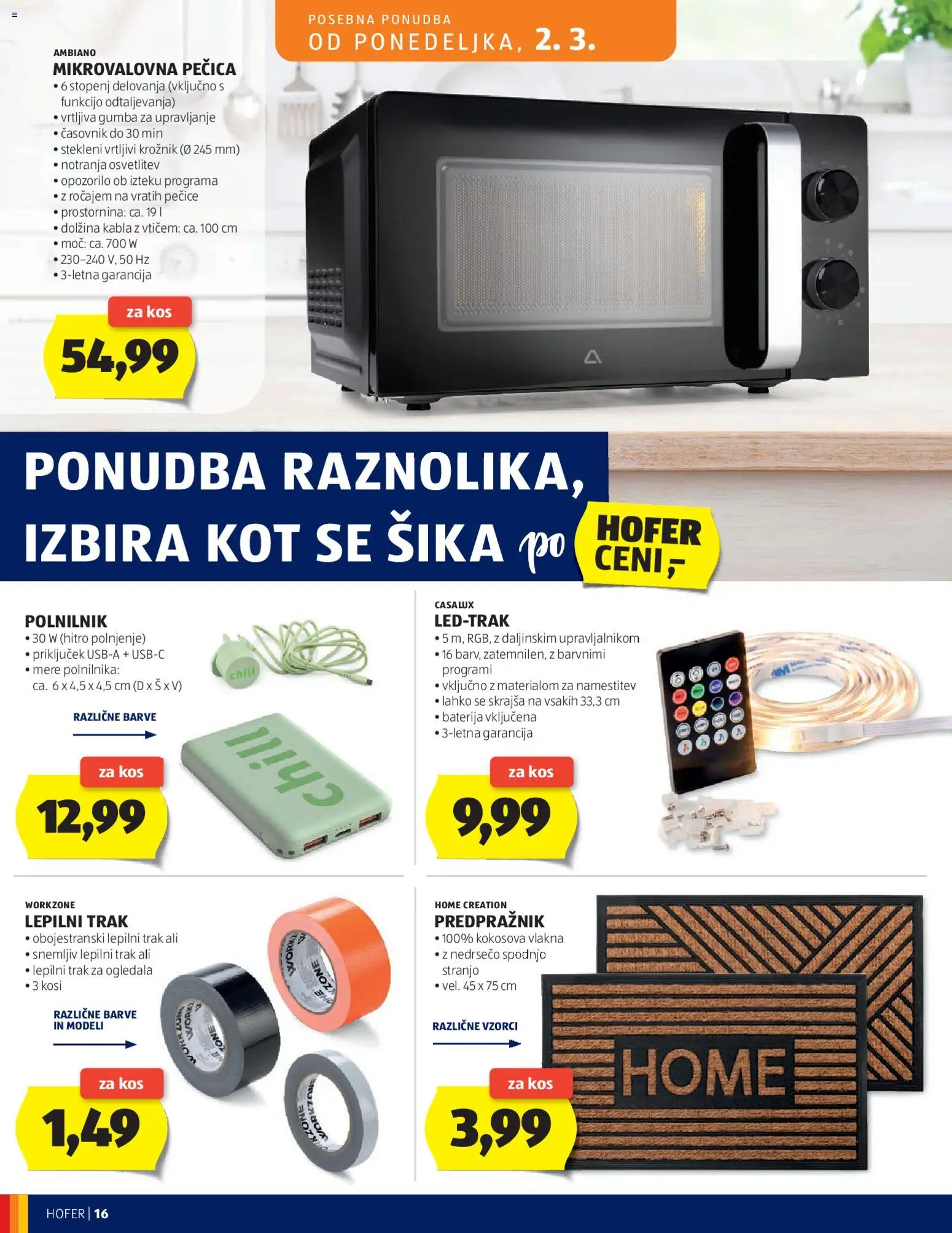 Novi Hofer katalog ponudbe – veljaven od 25.02.2026 | Stran: 16 | Izdelki: Pecica, Mikrovalovna pecica, Polnilnik, Časovnik