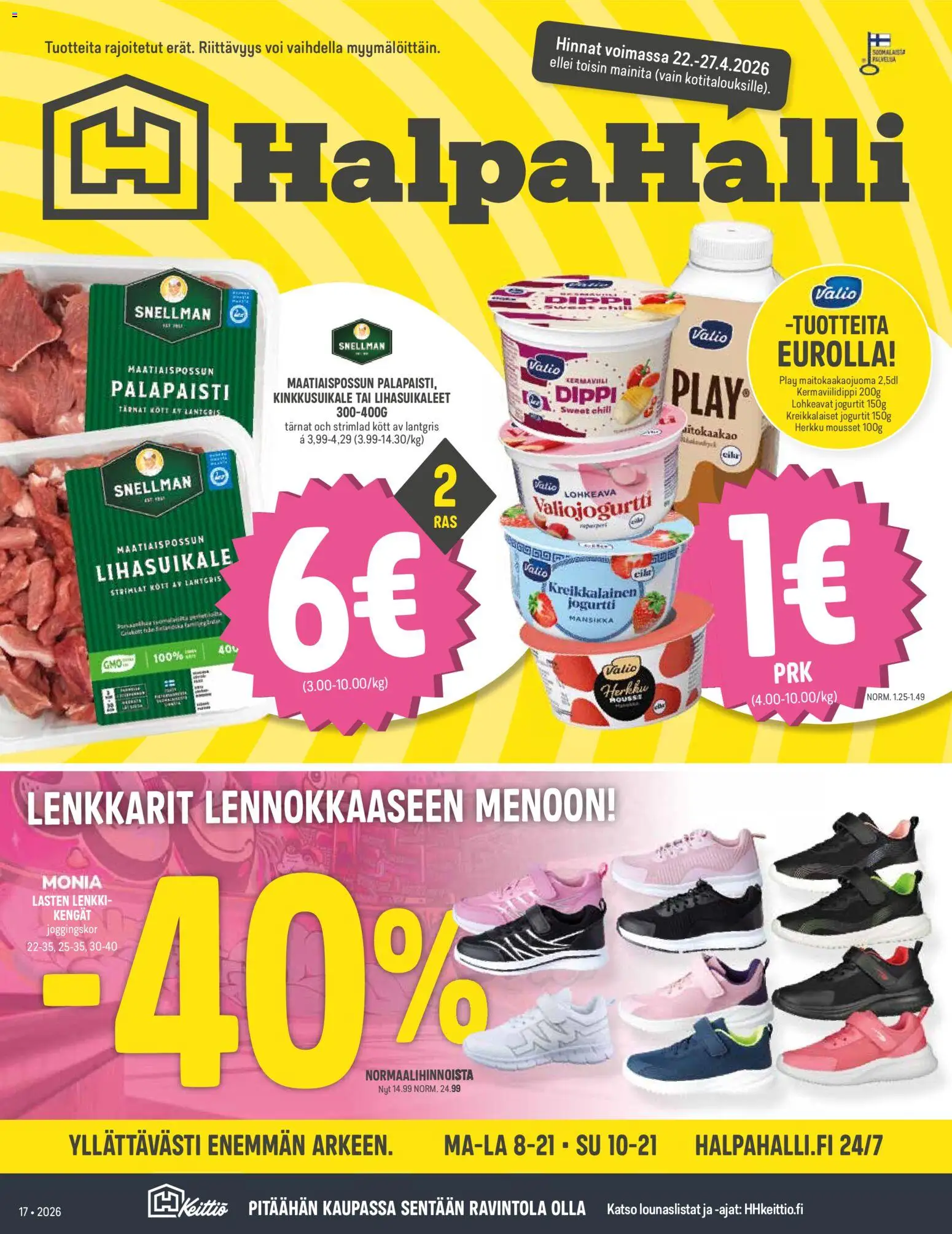 Halpa Halli tarjoukset – voimassa 22.04.2026 alkaen | Sivu: 1 | Tuotteet: Mousse, Voi, Jogurtti, Kreikkalainen jogurtti