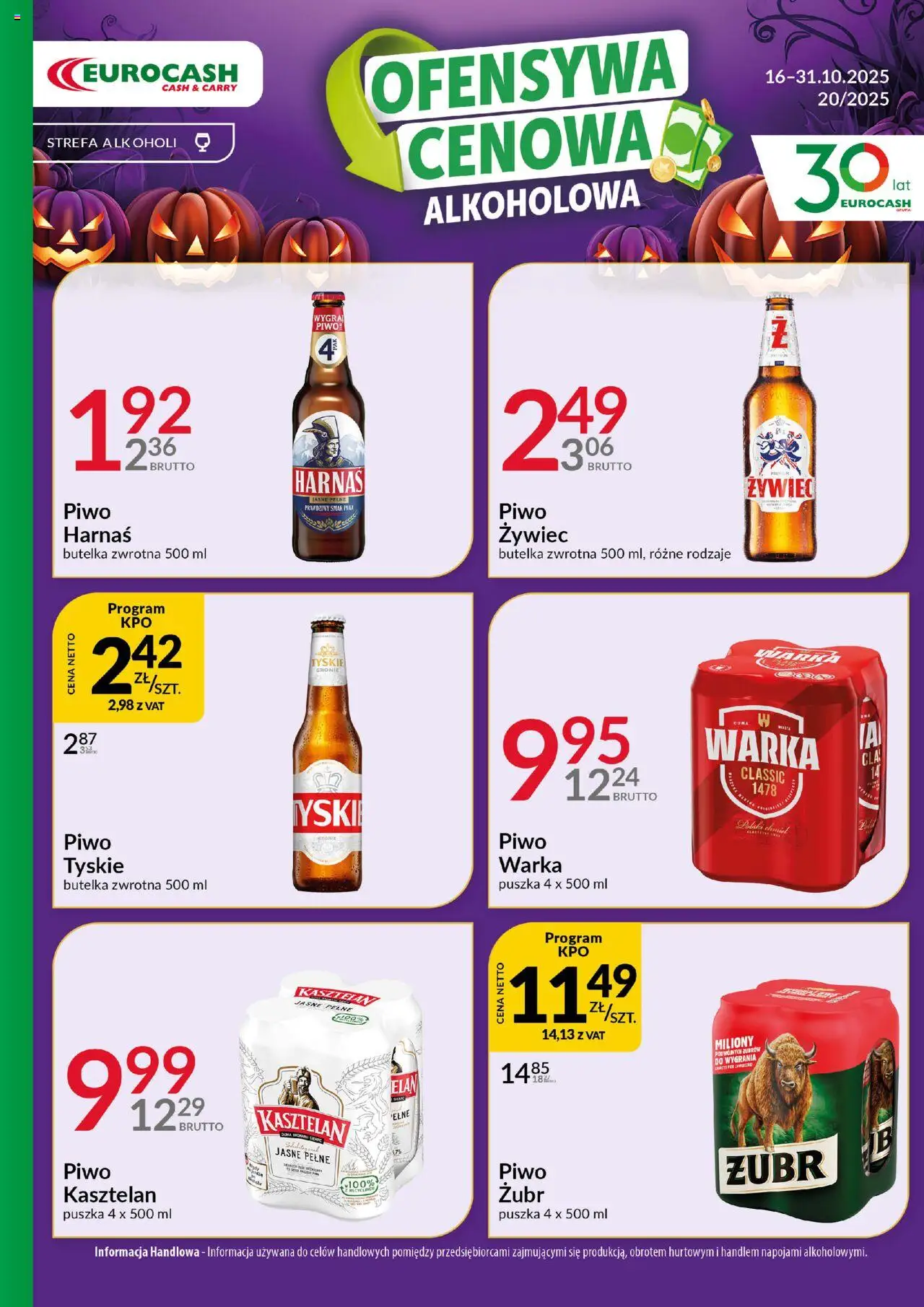 Eurocash Gazetka - Ofensywa Alkoholowa od 16.10.2025 | Strona: 1 | Produkty: Piwo żubr, Tyskie, Harnaś, Piwo