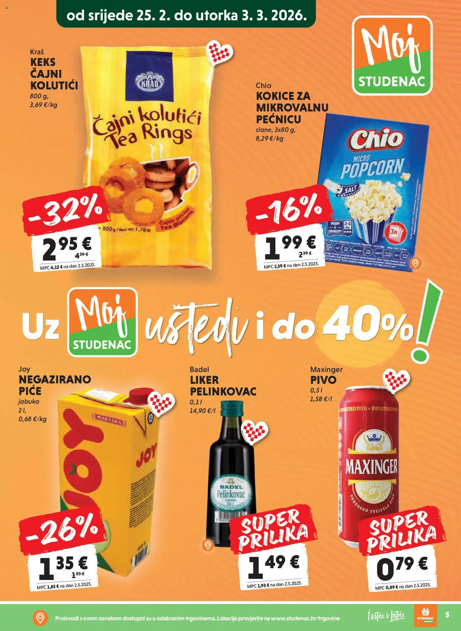 Studenac katalog | vrijedi od 25.02.2026 | Stranica: 5 | Proizvodi: Čajni kolutići, Pivo, Liker, Jabuka