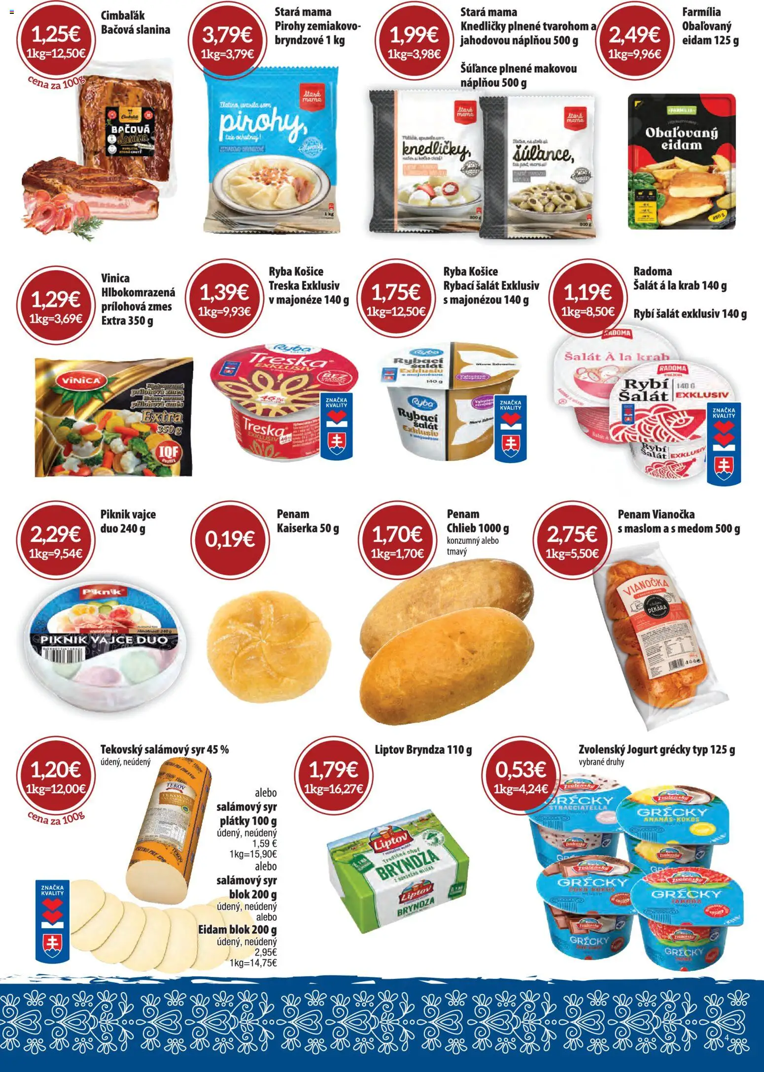 Nové CBA Komfos akcie – leták je platný od 06.11.2025 | Strana: 4 | Produkty: Syr, Slanina, Bryndza, Ryba