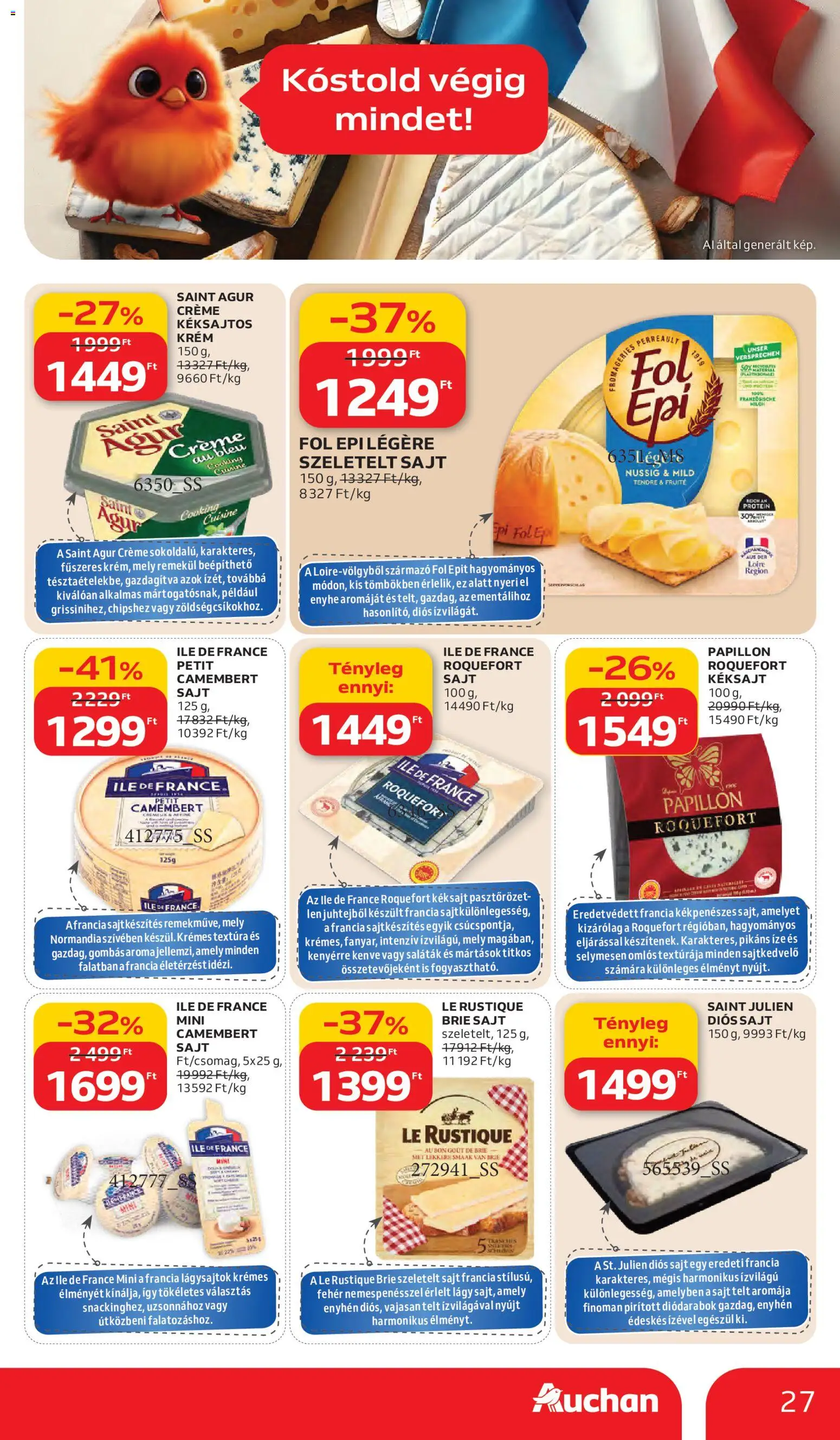 Auchan akciós ujság - amely érvényes a következő dátumtól: 05.03.2026 | Oldal: 27 | Termékek: Sajt, Keksajt, Szeletelt sajt, Camembert