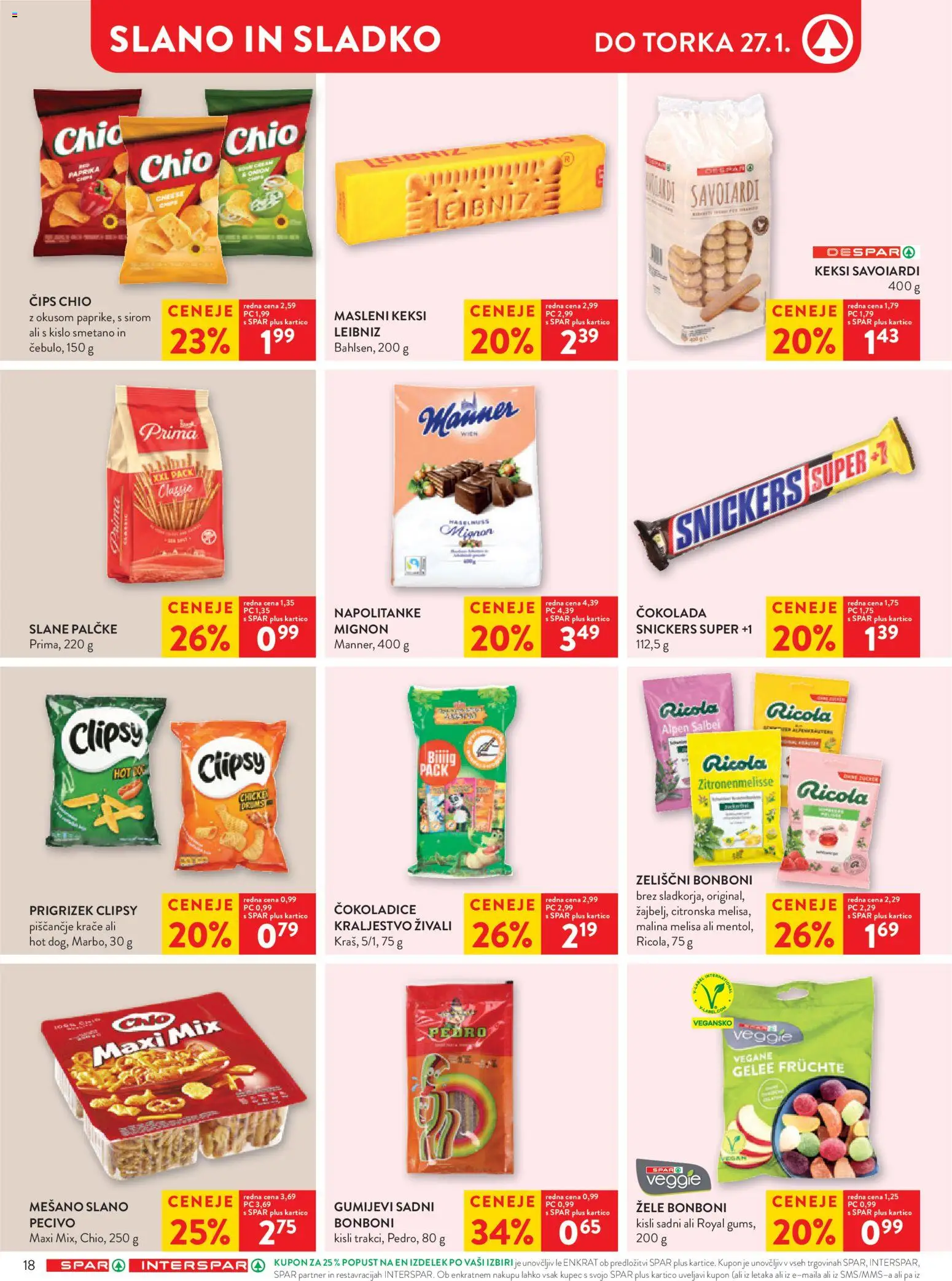 Novi Spar katalog ponudbe – veljaven od 21.01.2026 | Stran: 23 | Izdelki: Napolitanke, Slane palčke, Cokolada, Cips