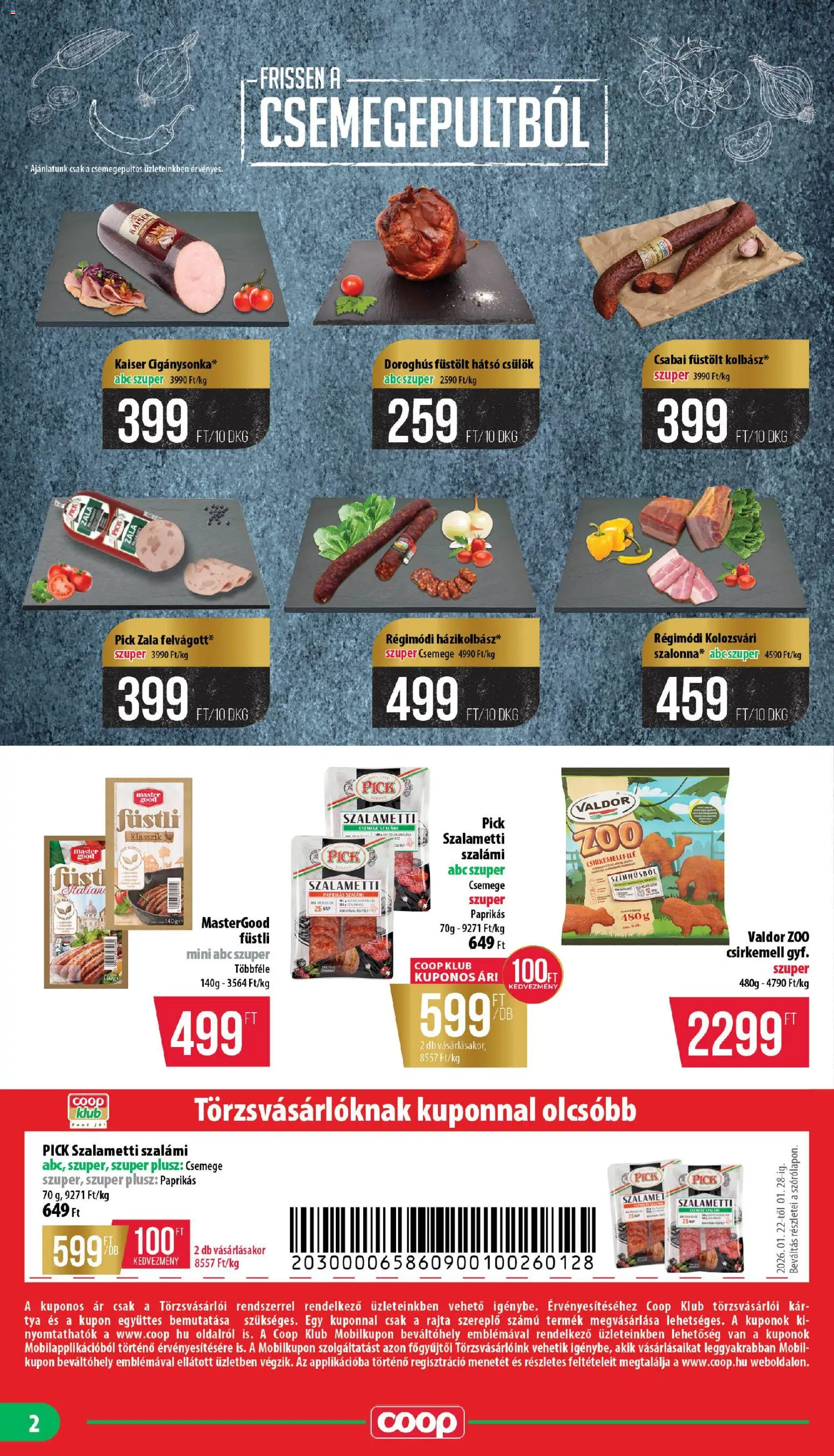 COOP akciós ujság - amely érvényes a következő dátumtól: 22.01.2026 | Oldal: 2 | Termékek: Sál, Pick, Szalámi, Csirkemell