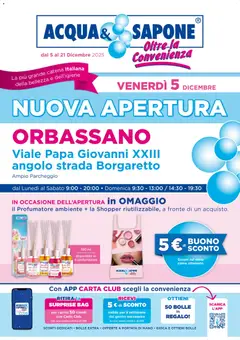 Anteprima del volantino Acqua e Sapone Nuova Apertura - Orbassano catalogo valido a partire dal 05.12.2025