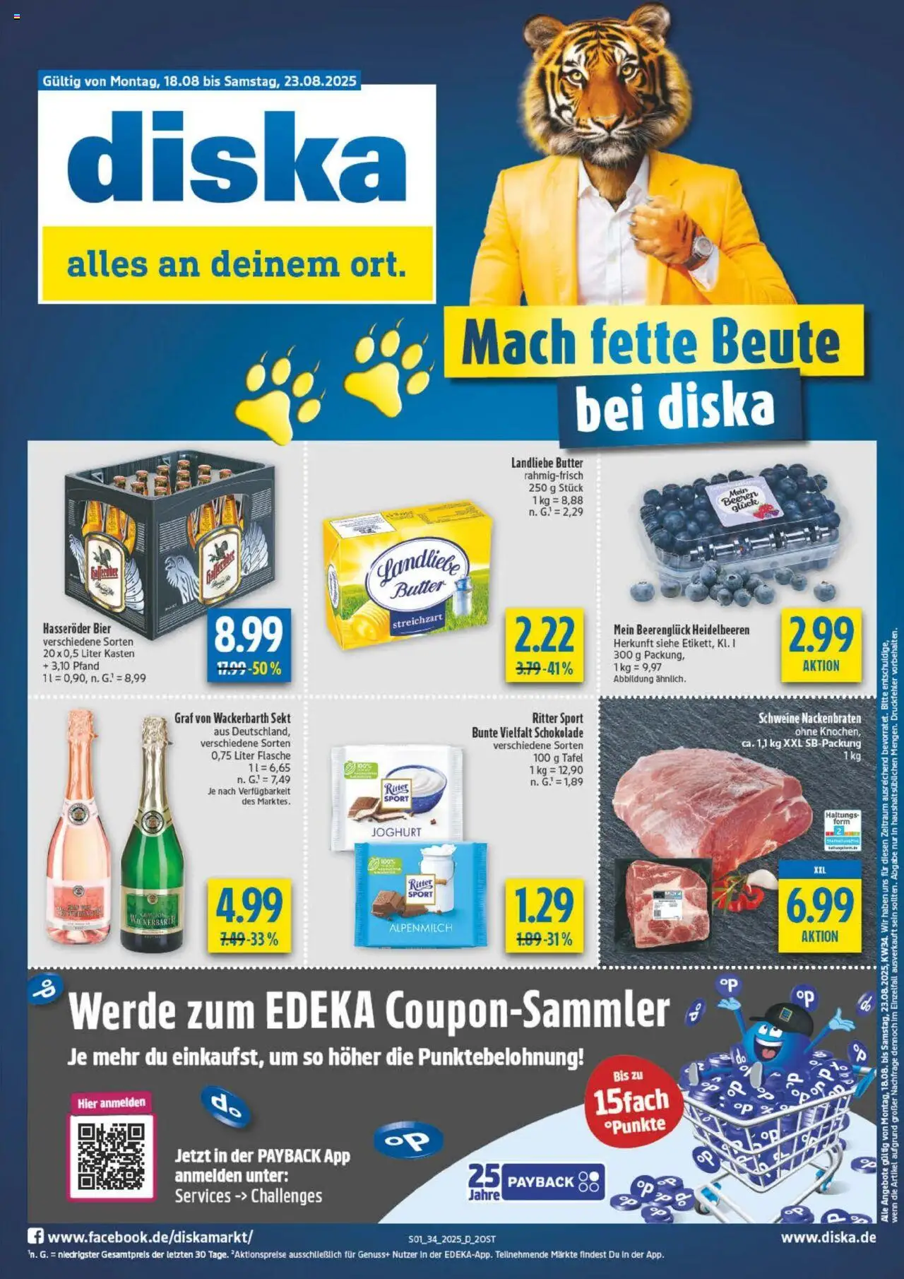 Diska - diska Angebote Sachsen-Thüringen KW34 - gültig ab dem 18.08.2025 | Seite: 1 | Produkte: Butter, Joghurt, Bier, Heidelbeeren