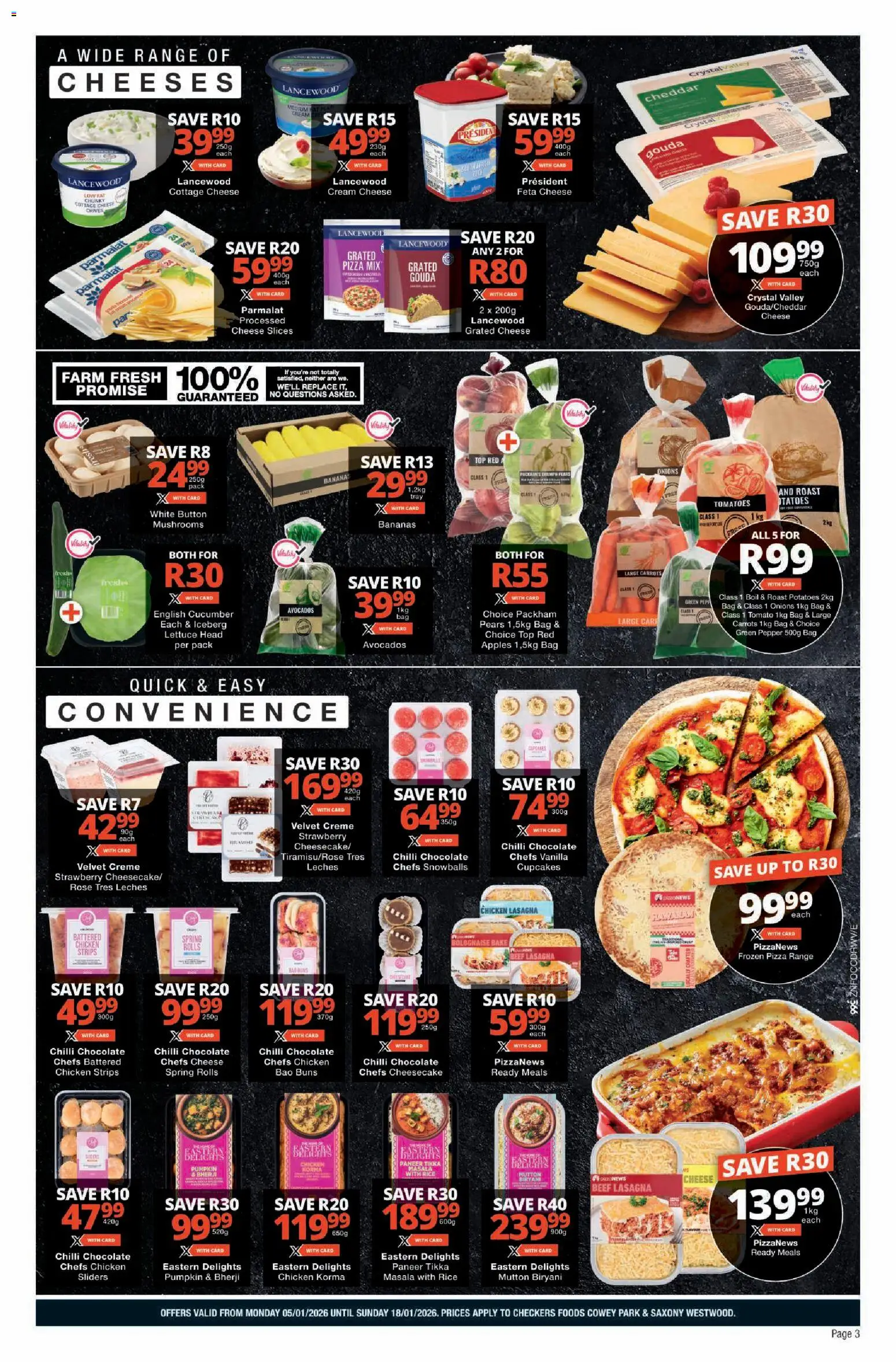 New Checkers catalogue – valid from 05.01.2026 | Page: 3 | Products: Pó talco, Cheese, Cottage cheese, Chilli