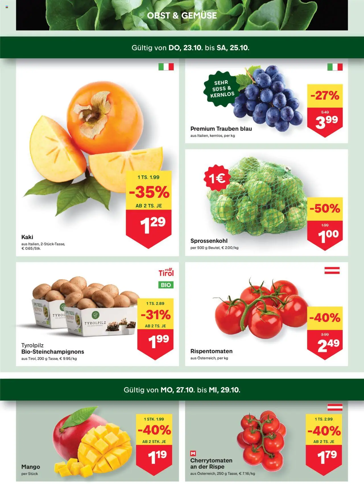 MPREIS Absam gültig ab 23.10.2025 | Seite: 2 | Produkte: Gemüse, Obst, Mango, Kaki