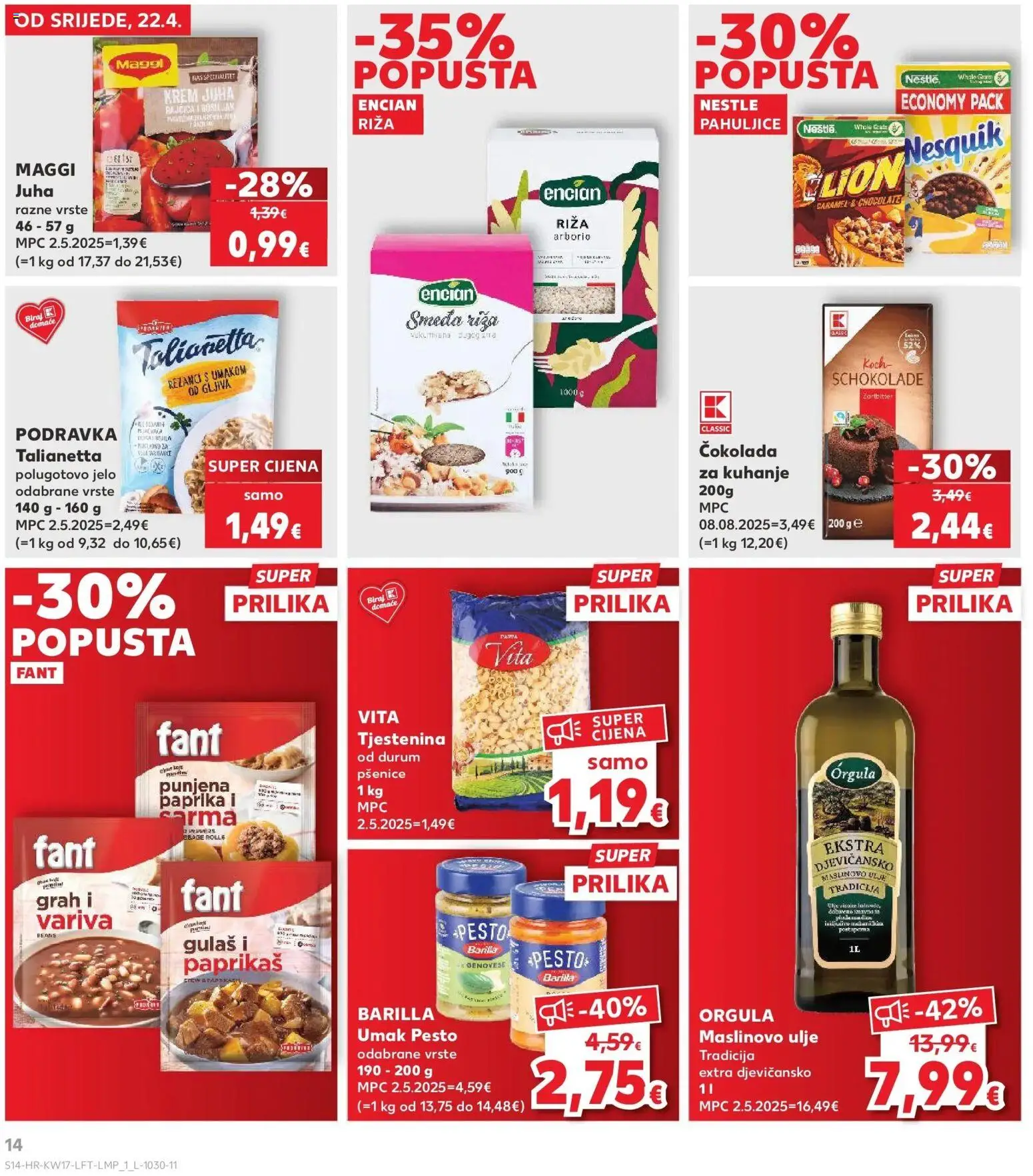 Kaufland katalog | vrijedi od 22.04.2026 | Stranica: 14 | Proizvodi: Čokolada, Podravka, Pahuljice, Barilla