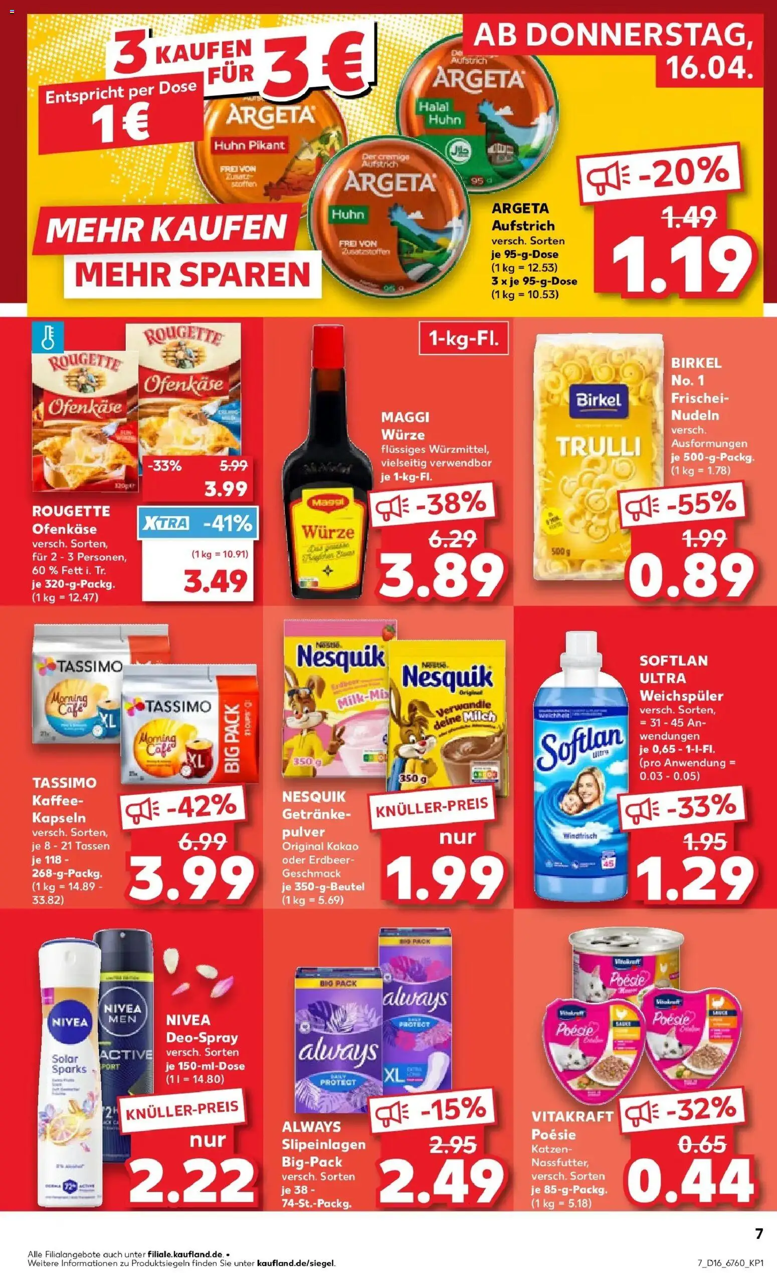 Kaufland Prospekt Gunzenhausen	 – gültig ab 16.04.2026 | Seite: 7 | Produkte: Nesquik, Kaffee, Rougette ofenkase, Tassimo