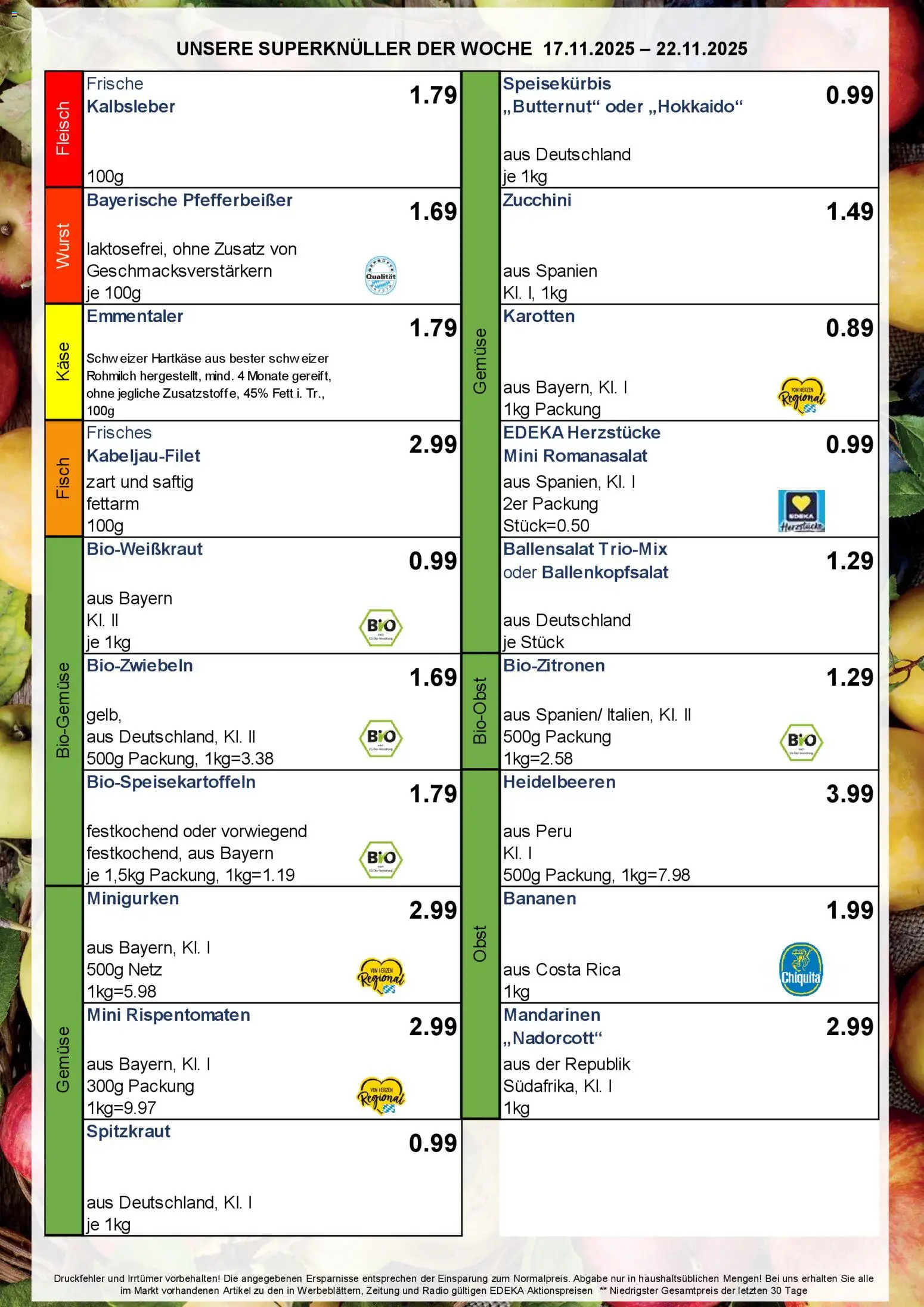 Simmel - Bayern – gültig ab 17.11.2025 | Seite: 7 | Produkte: Mandarinen, Kalbsleber, Heidelbeeren, Obst