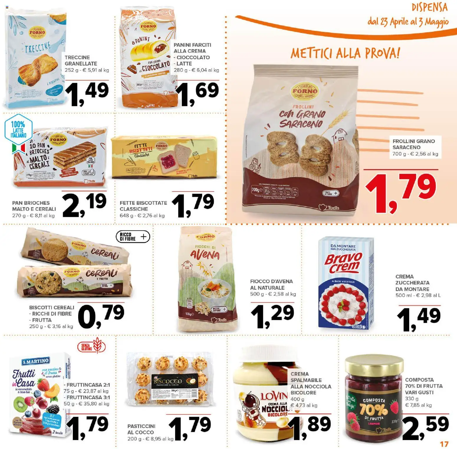 Volantino Todis del 23.04.2026 | Pagina: 17 | Prodotti: Crema, Lamponi, Cocco, Frollini