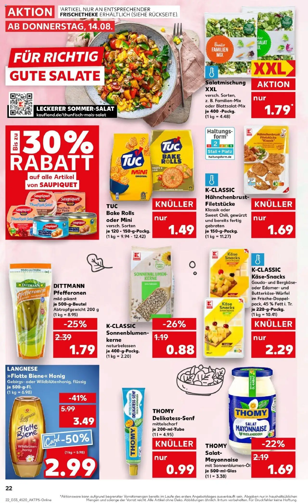 Kaufland prospekt Wolfsburg	 - gültig ab dem 14.08.2025 | Seite: 22 | Produkte: Langnese, Sonnenblumenol, Gouda, Hahnchenbrust