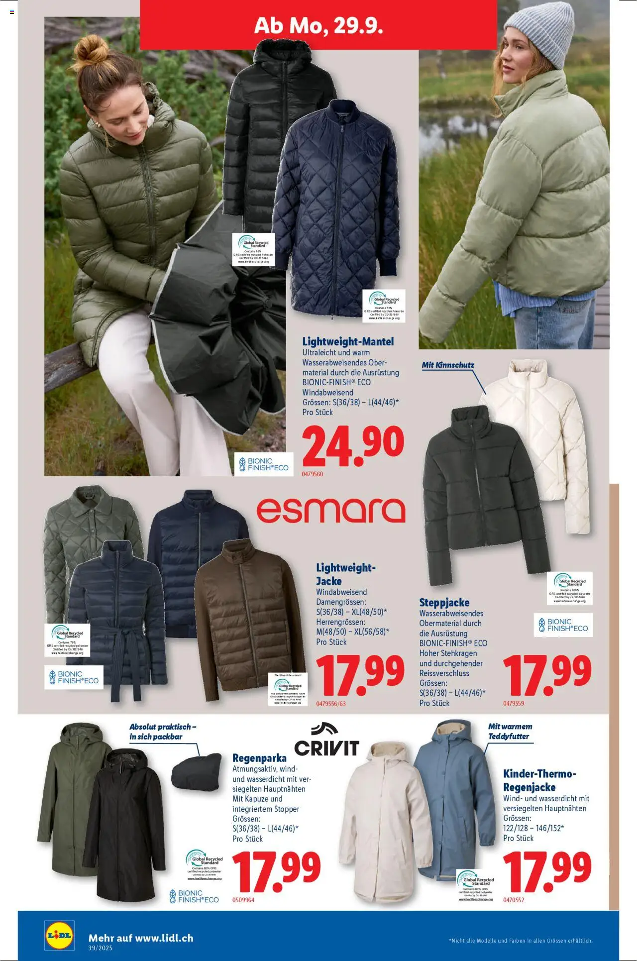 Lidl Aktionen – gültig ab 25.09.2025 | Seite: 30 | Produkte: Steppjacke, Jacke, Regenjacke