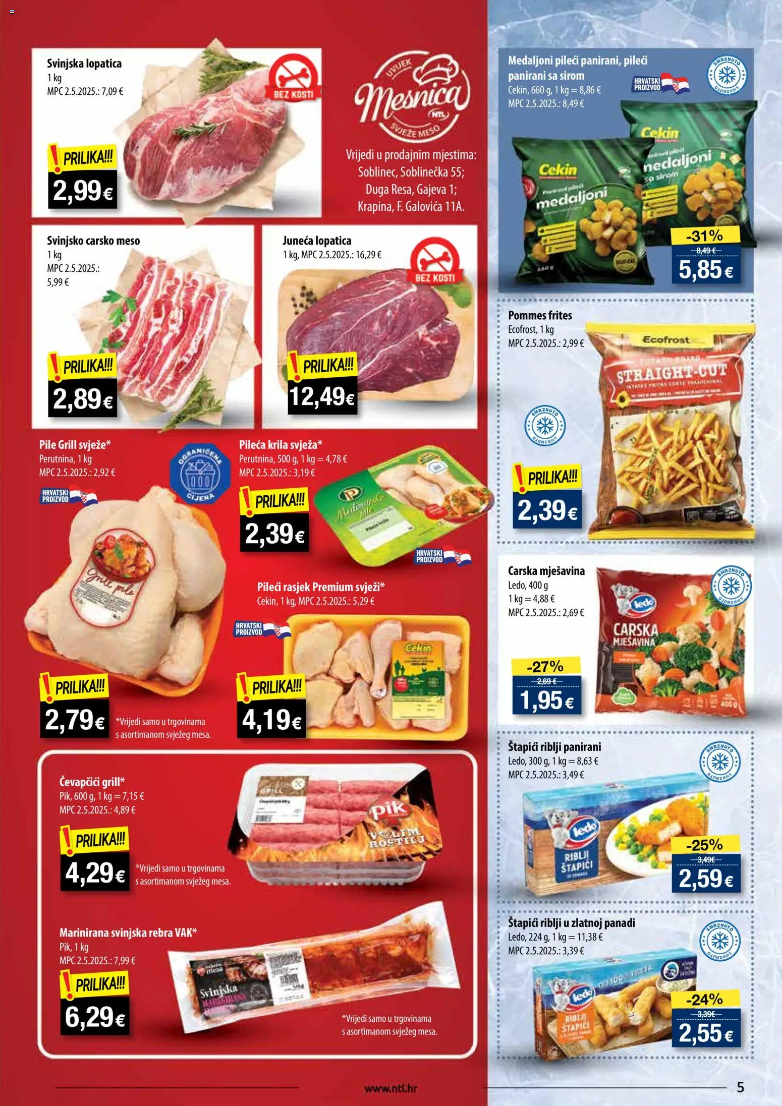 NTL katalog | vrijedi od 28.01.2026 | Stranica: 5 | Proizvodi: Pileća krila, Meso, Ledo, Štapići