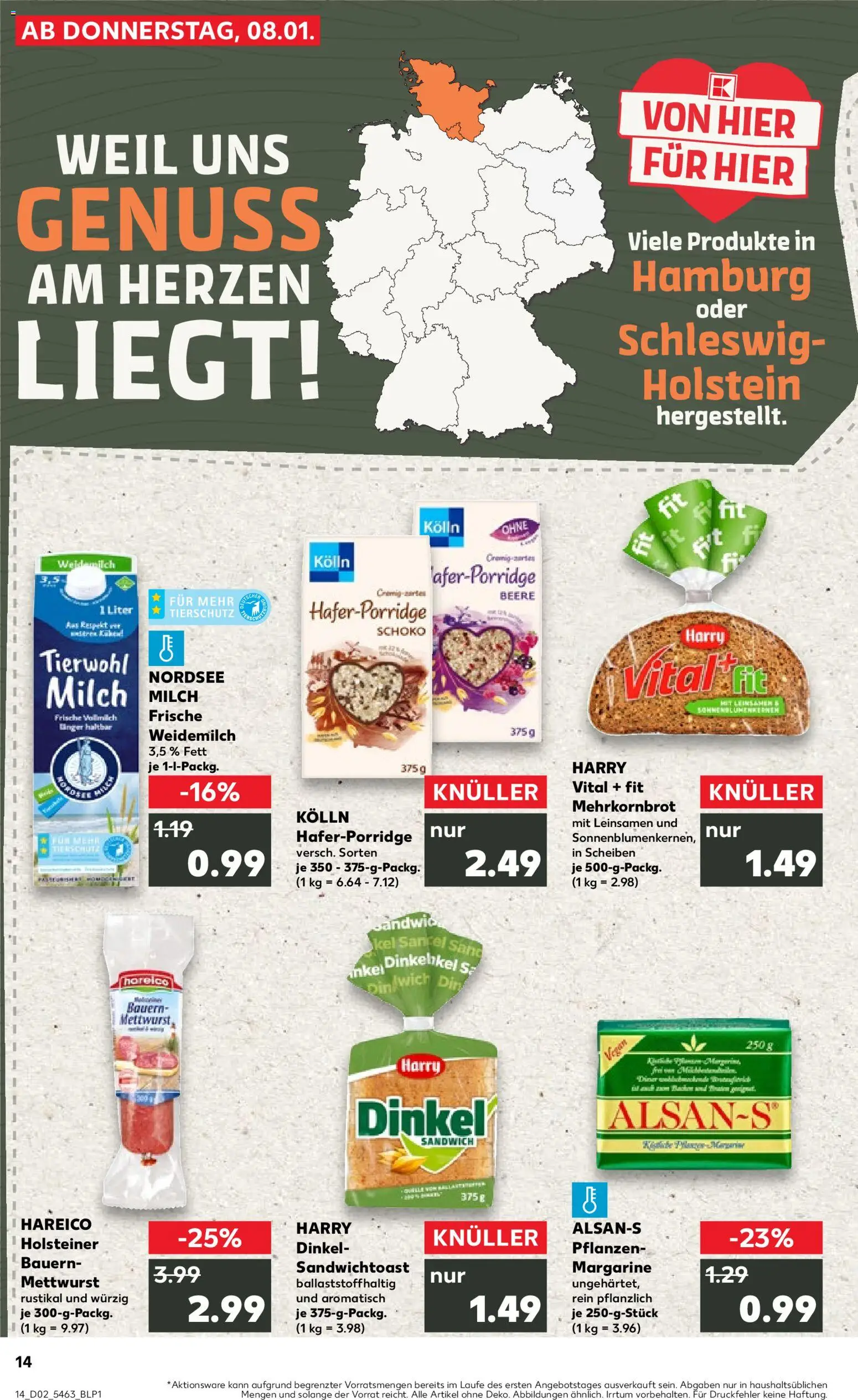 Kaufland prospekt Hamburg	 – gültig ab 08.01.2026 | Seite: 14 | Produkte: Margarine, Kolln, Milch