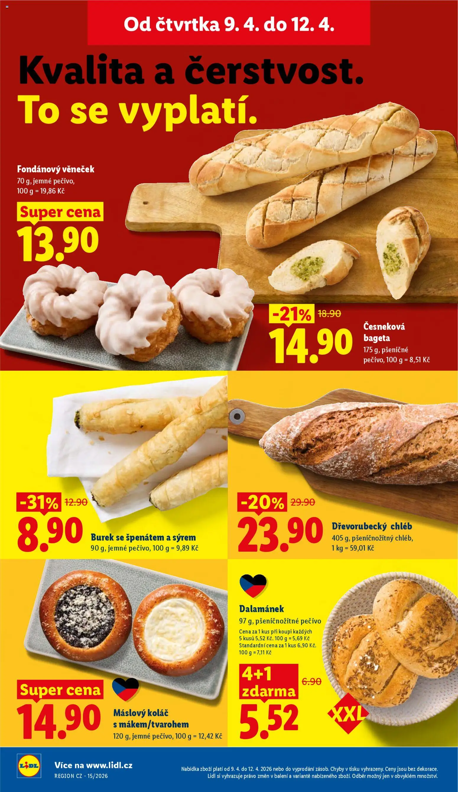 Lidl leták od 09.04.2026 | Strana: 12 | Produkty: Dřevorubecký chléb, Pečivo, Burek, Česneková bageta