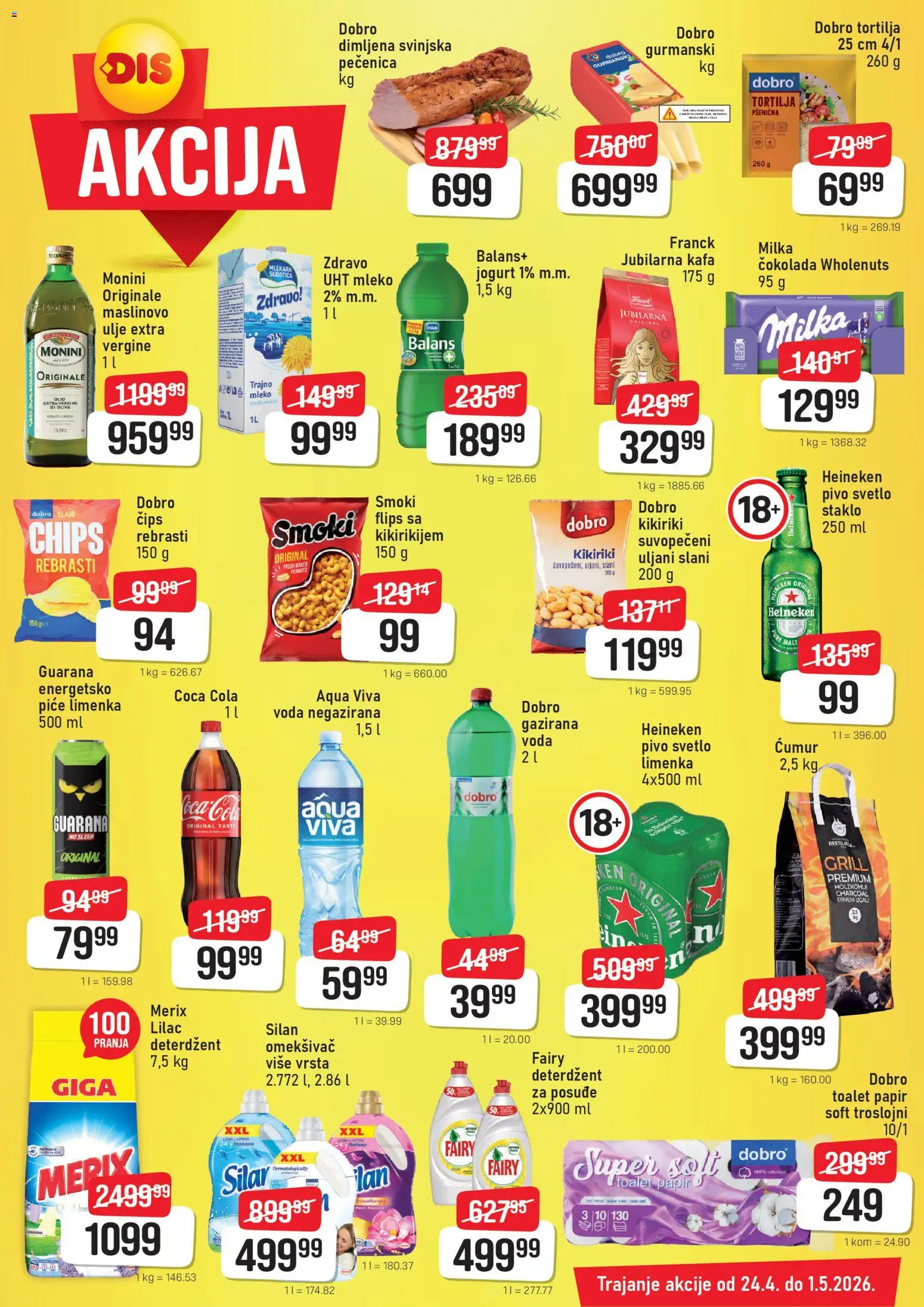 Super DIS katalog - važi od 24.04.2026 | Strana: 2 | Proizvode: Milka, Toalet papir, Voda, Kikiriki