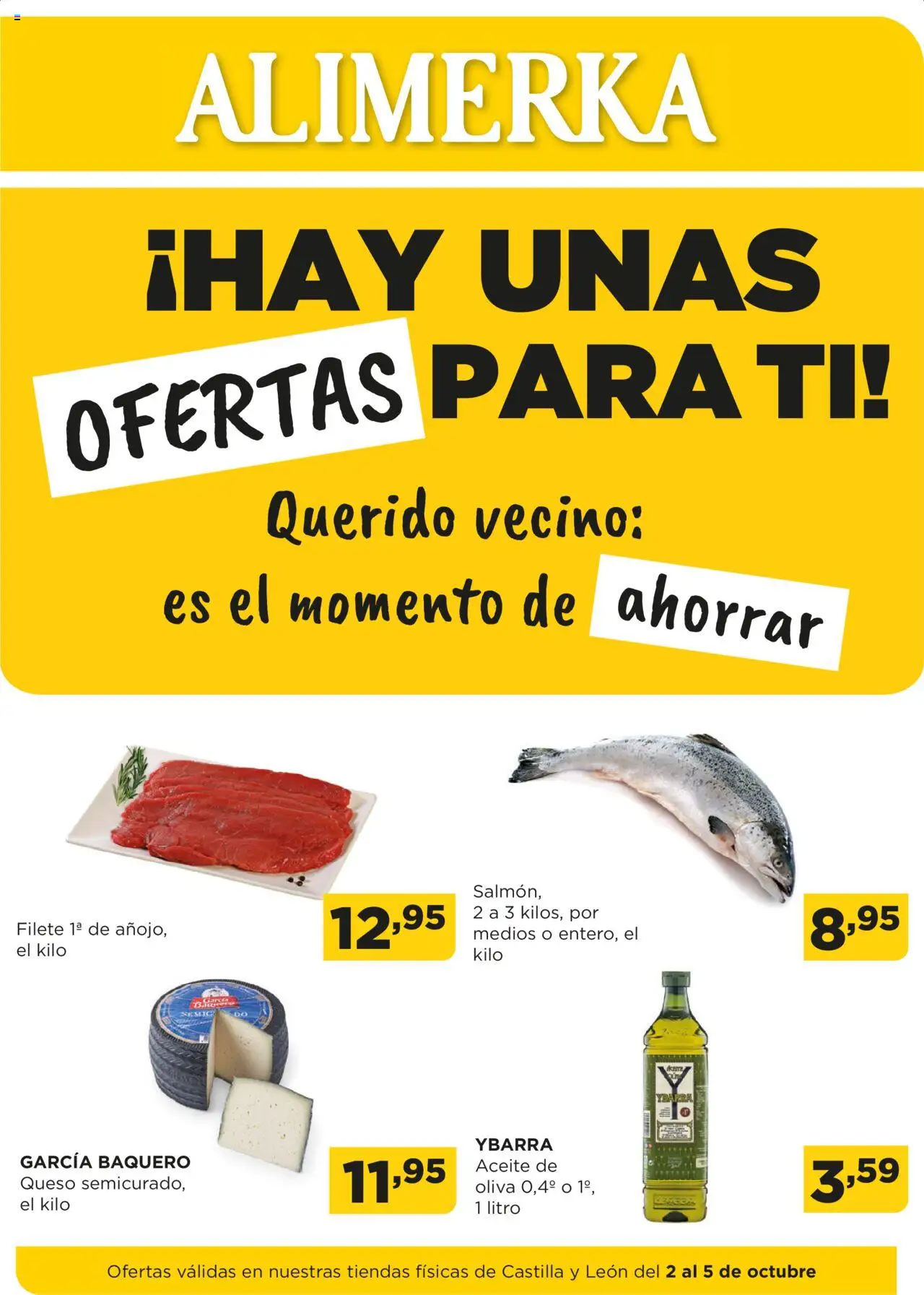 Alimerka folleto Castilla y León │ válido desde el 02.10.2025 | Página: 1 | Productos: Queso, Aceite, Filete