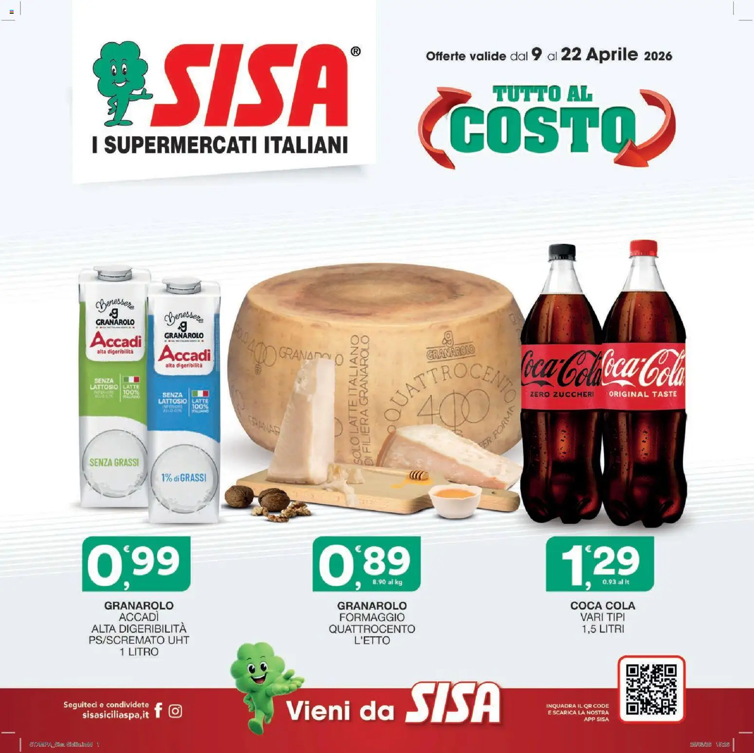 Volantino SISA del 09.04.2026 | Pagina: 1 | Prodotti: Latte, Polo, Stampa, Coca Cola
