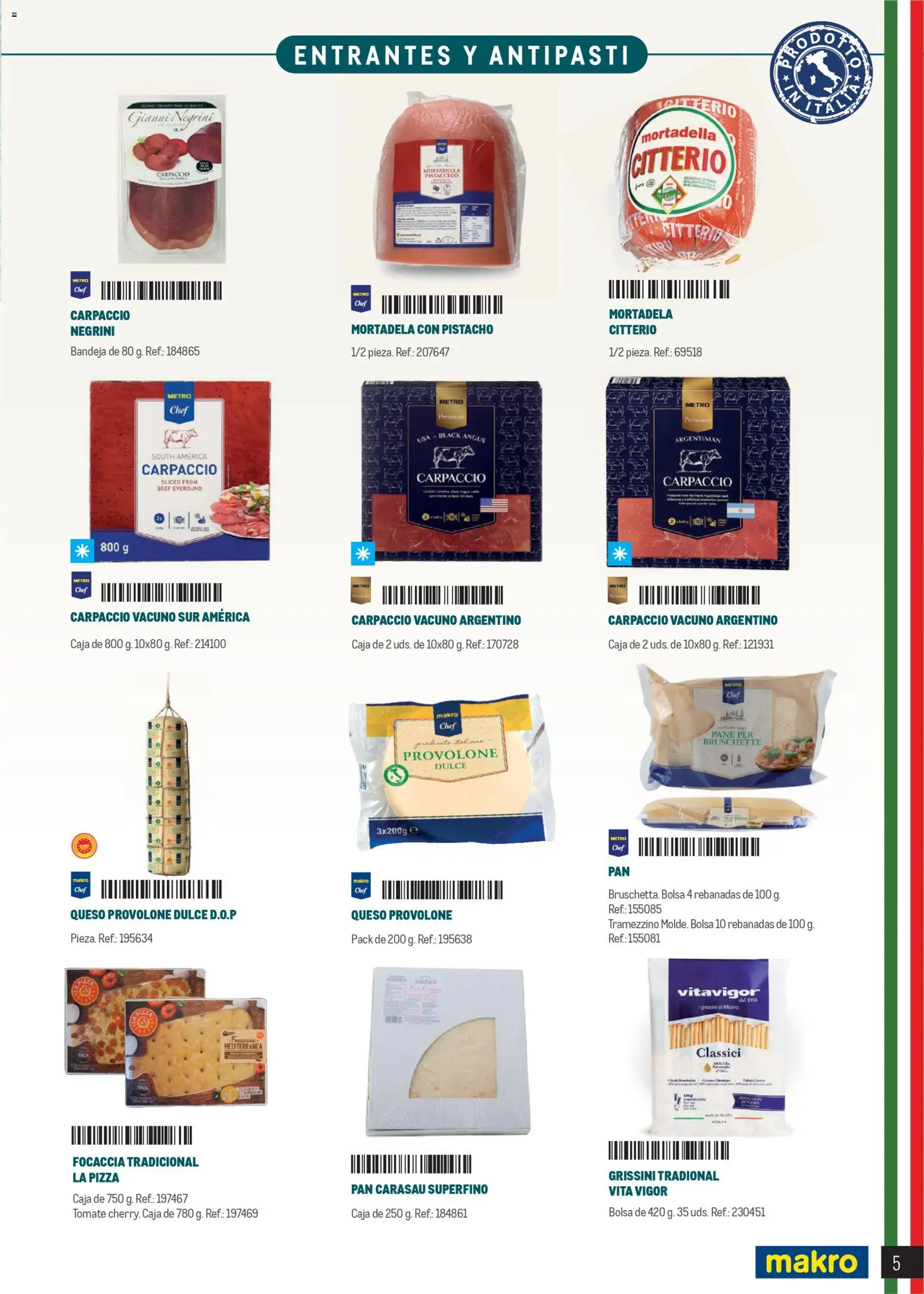 Makro Restaurantes italianos Península │ válido desde el 27.03.2026 | Página: 5 | Productos: Pizza, Bolsa, Mortadela, Caja