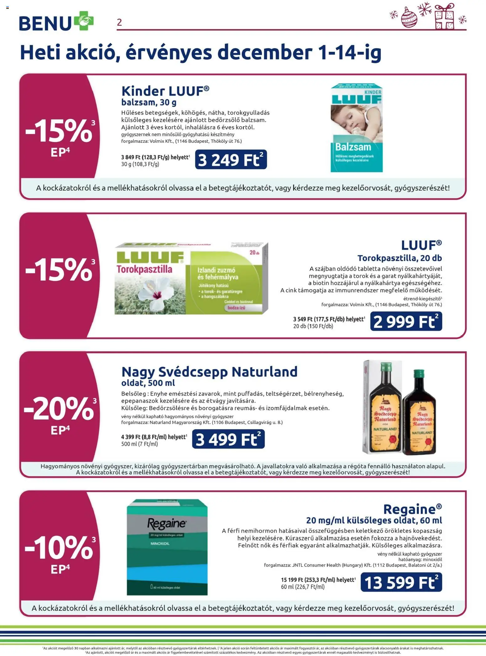 BENU Gyógyszertárak akciós ujság - amely érvényes a következő dátumtól: 01.12.2025 | Oldal: 2