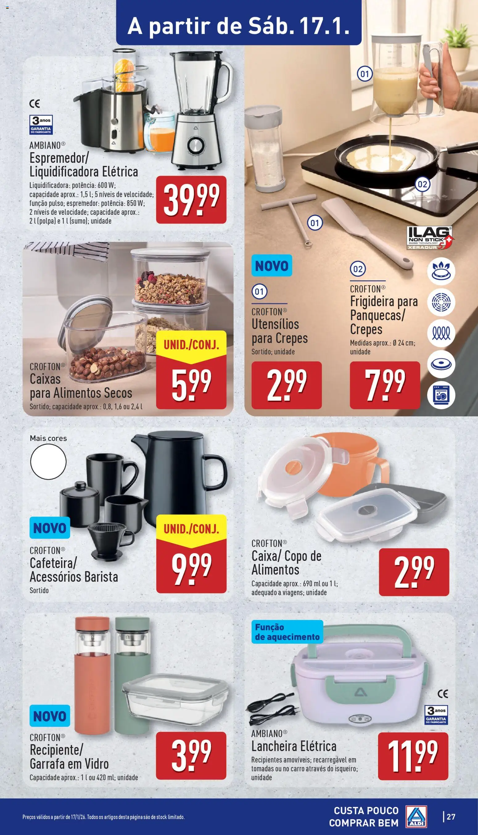 Aldi folheto │ válido de 12.01.2026 | Página: 27 | Produtos: Lancheira elétrica, Espremedor, Frigideira