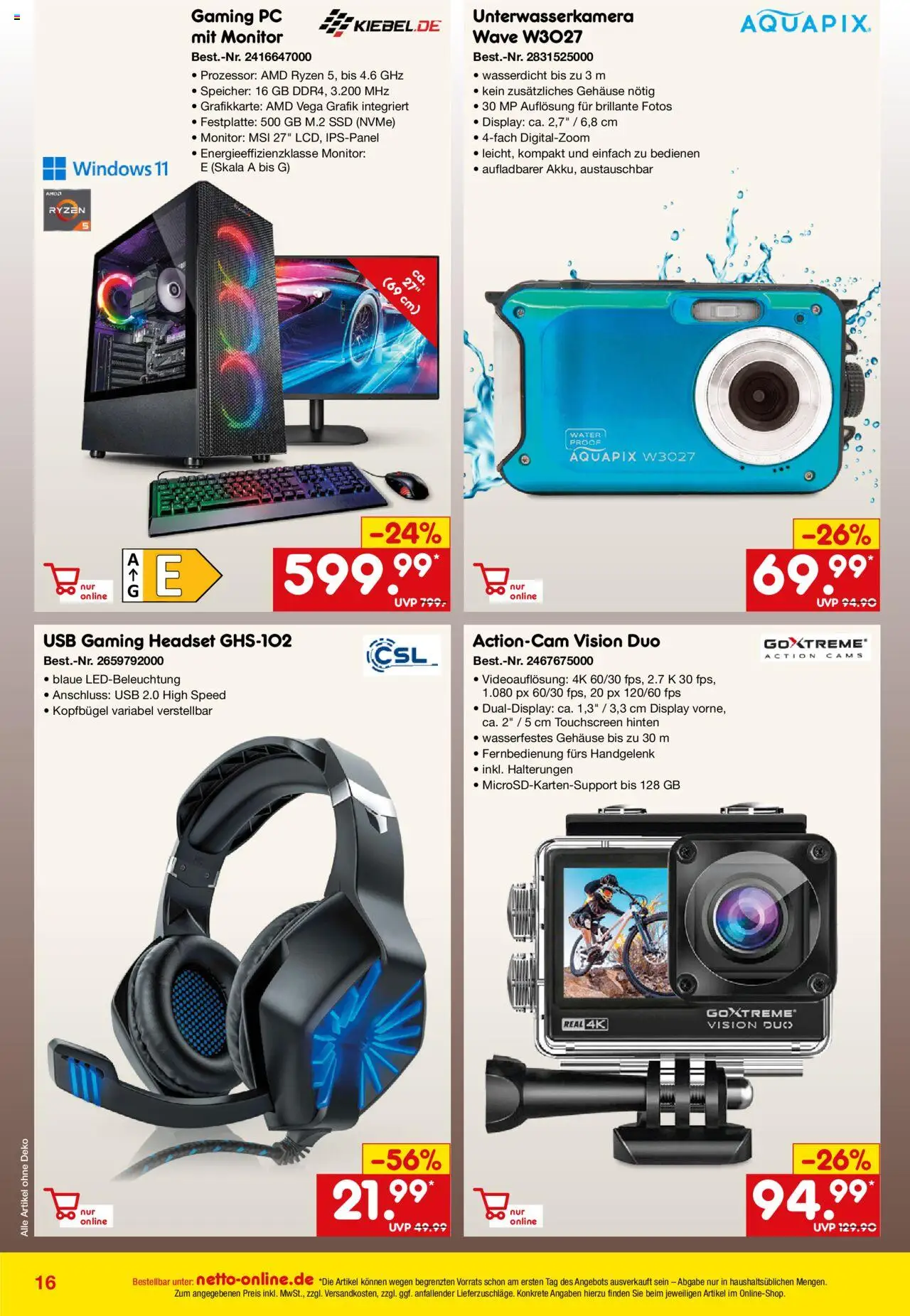Netto Marken-Discount Online-Angebote September - gültig ab dem 01.09.2025 | Seite: 16 | Produkte: USB, Headset, Grafikkarte, Monitor