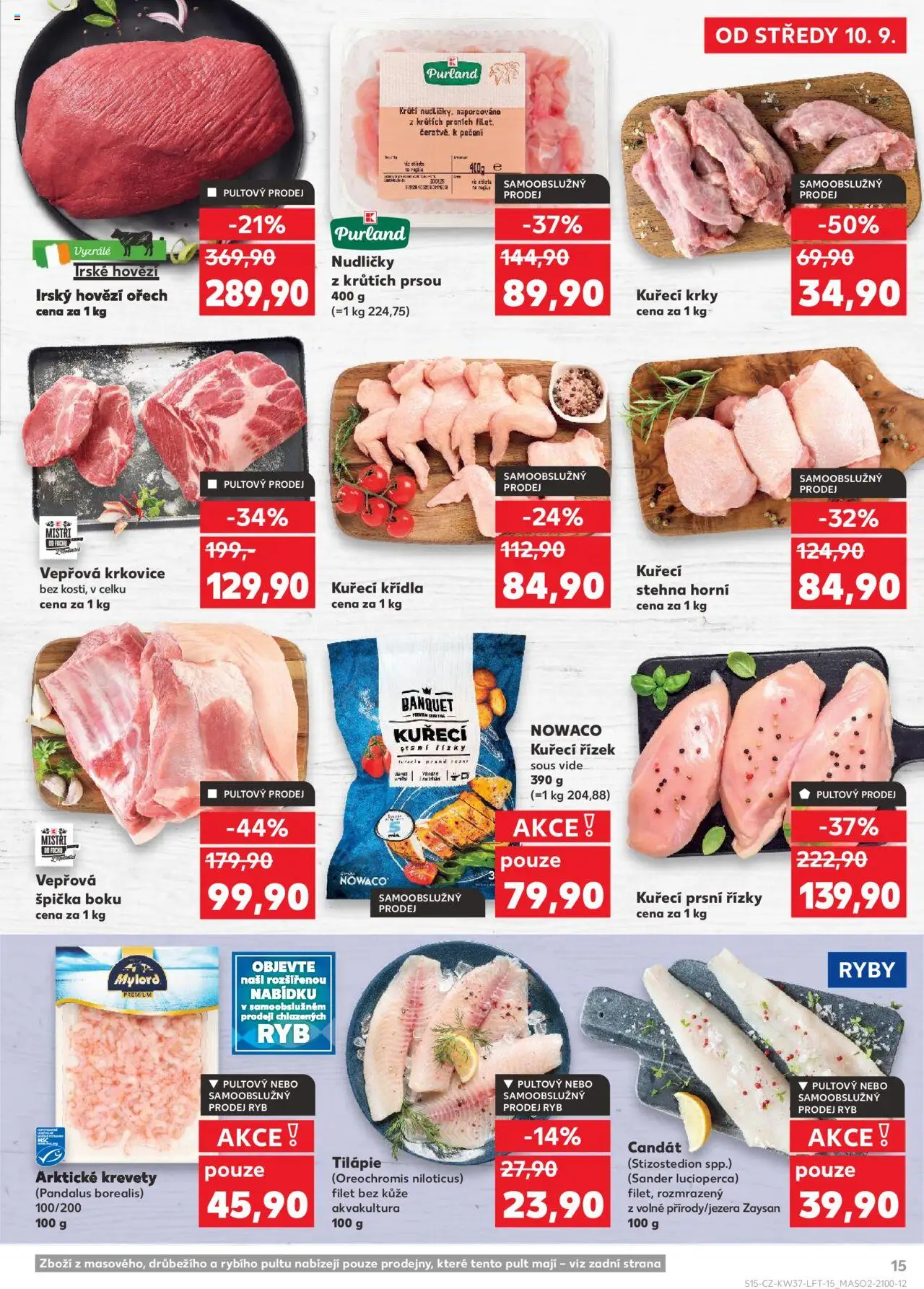 Kaufland leták - Chomutov od 10.09.2025 | Strana: 15 | Produkty: Tilapie, Krkovice, Kuřecí stehna, Vepřová krkovice