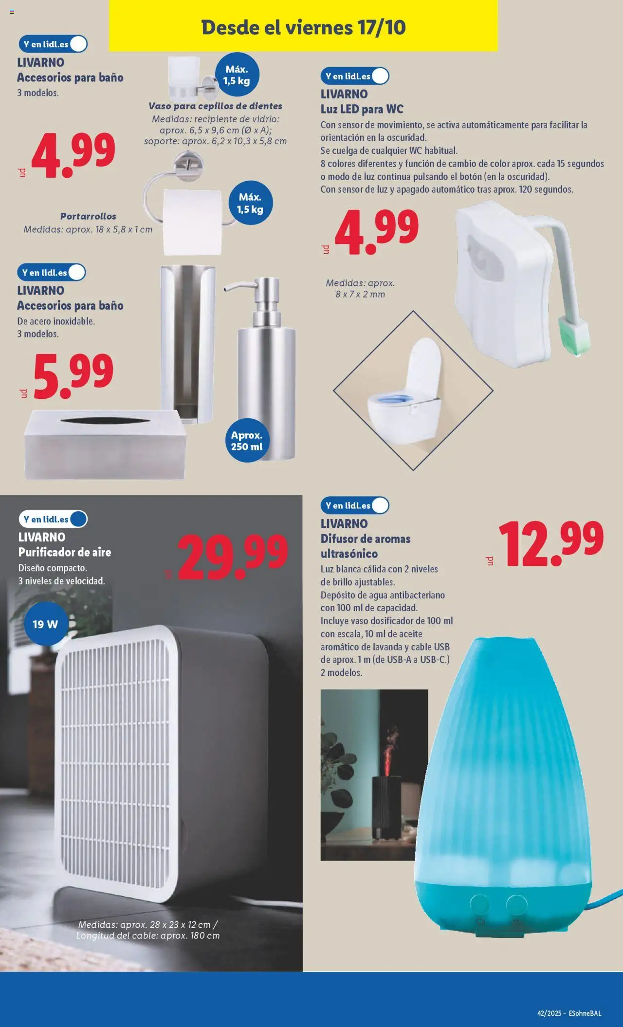Lidl catálogo de bazar BCN │ válido desde el 13.10.2025 | Página: 23 | Productos: Aceite, Cable, Purificador de aire, Baño