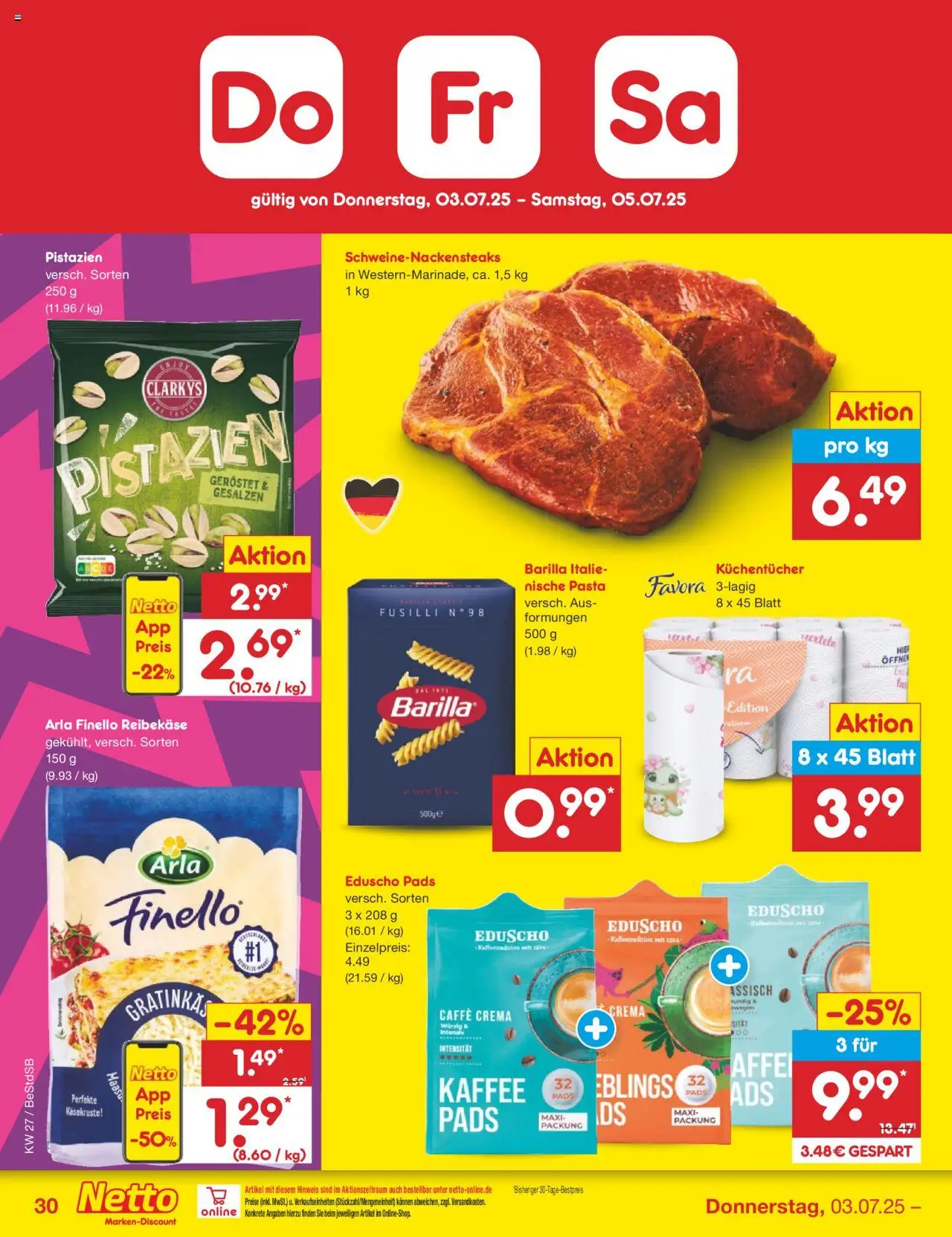 Netto Marken-Discount Prospekt 	 - gültig ab dem 30.06.2025 | Seite: 46 | Produkte: Barilla, Pasta, Reibekase, Eduscho