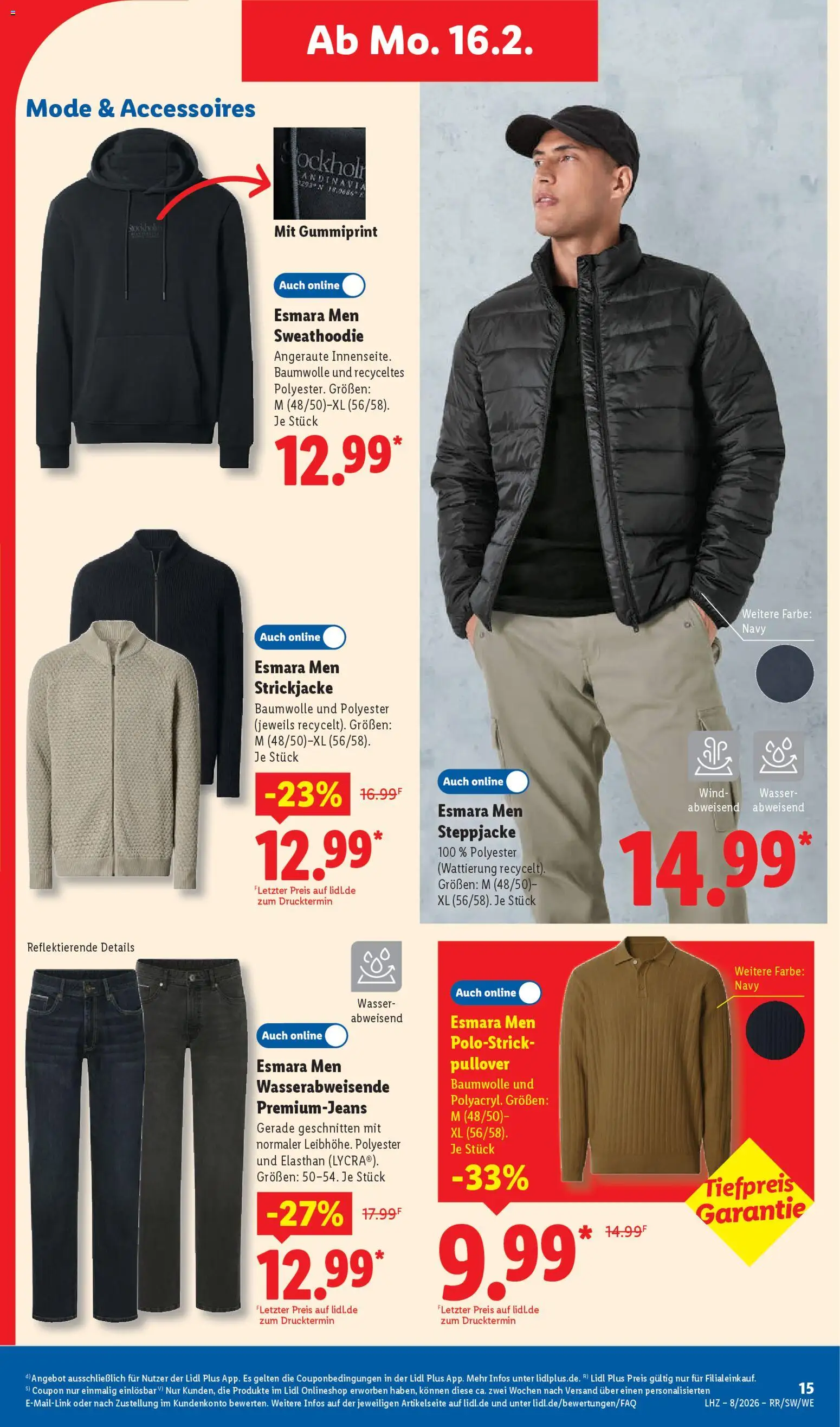 Lidl Prospekt Gladenbach – gültig ab 16.02.2026 | Seite: 35 | Produkte: Steppjacke, Wasser, Pullover, Strickjacke