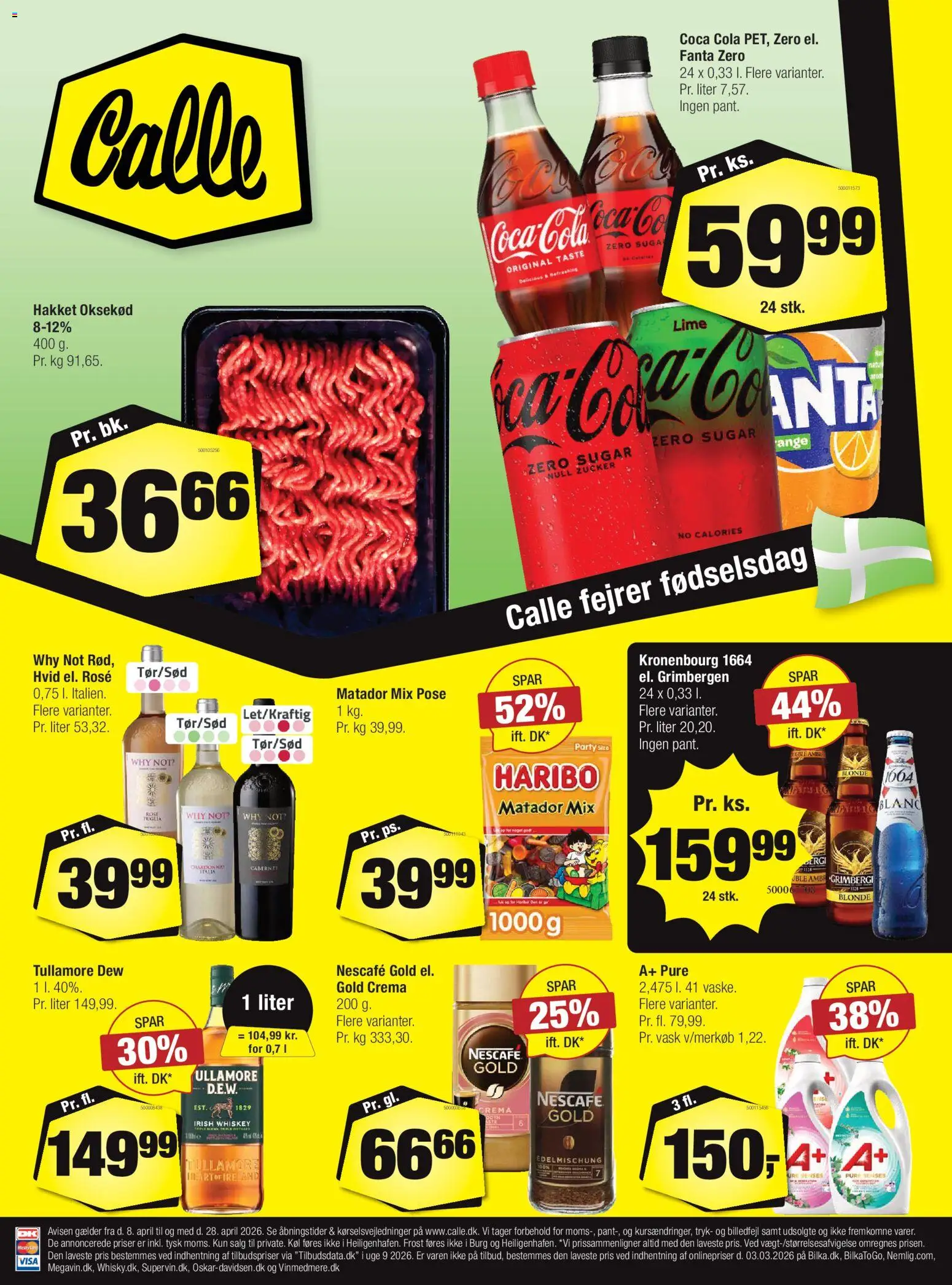 Calle tilbudsavis – gyldig fra 08.04.2026 | Side: 1 | Produkter: Coca Cola, Oksekød, Fanta, Cola