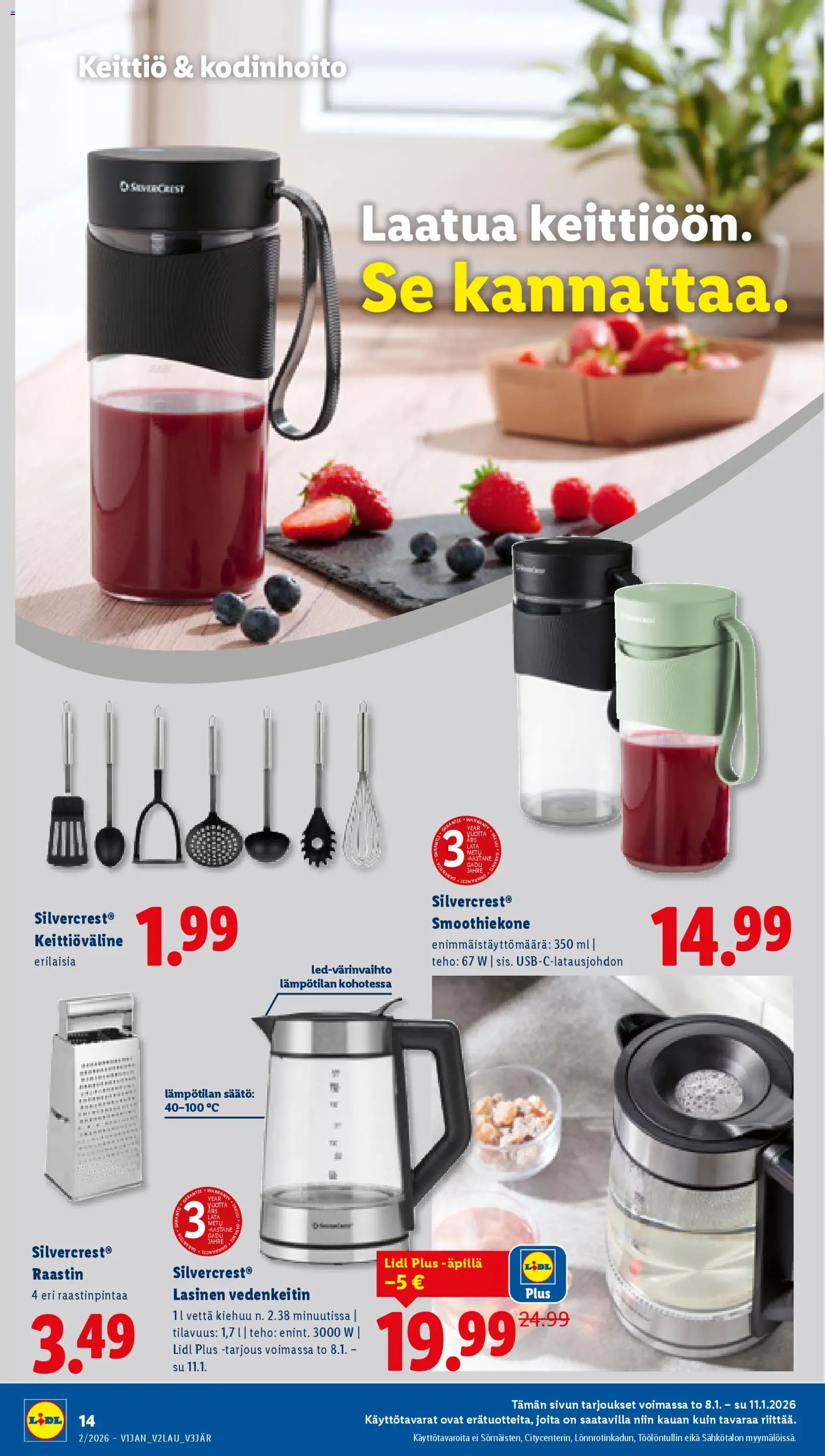 Lidl tarjoukset - Helsinki – voimassa 08.01.2026 alkaen | Sivu: 16 | Tuotteet: Vedenkeitin, Keittiö