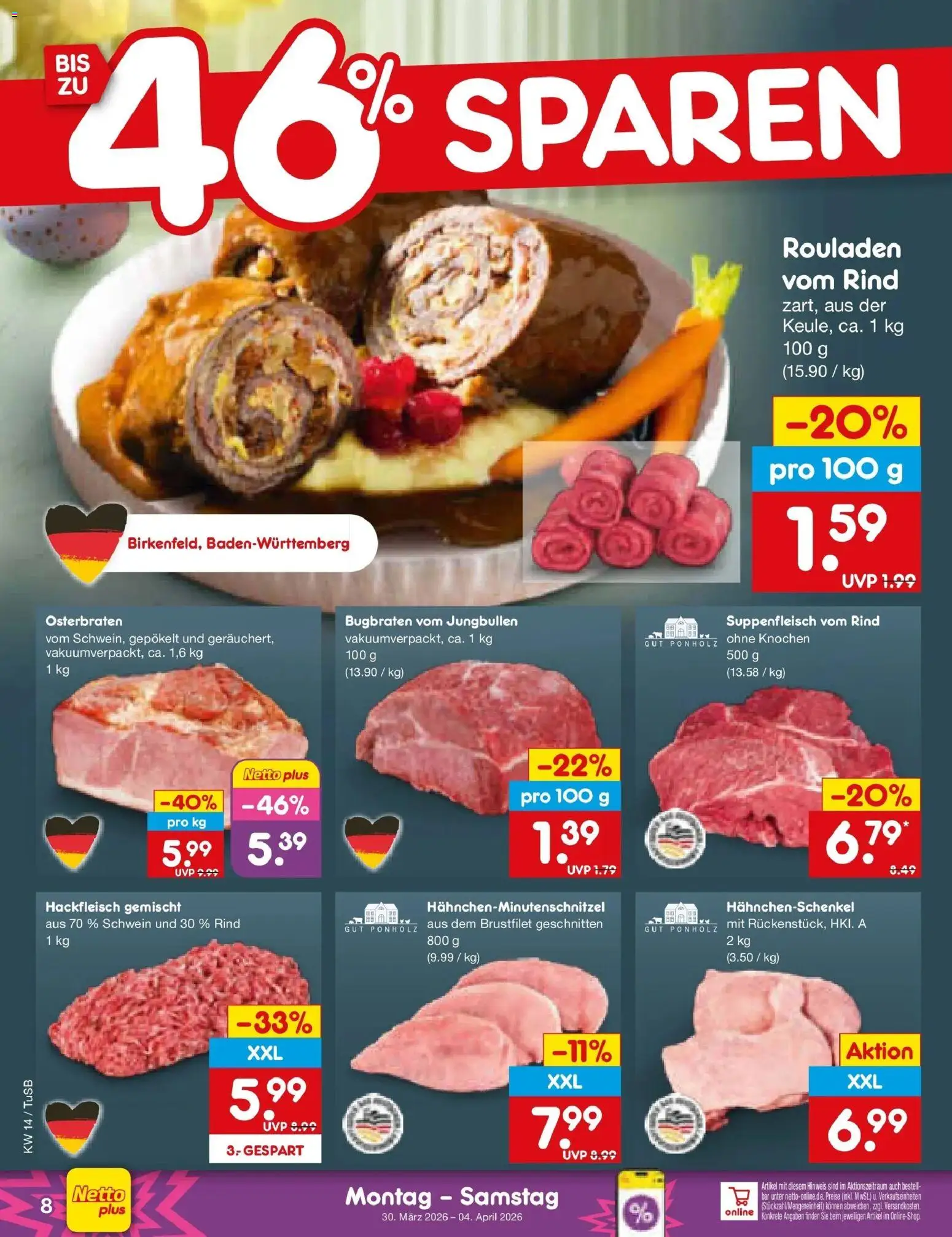 Netto Marken-Discount Prospekt Lahr-Langenwinkel	 – gültig ab 30.03.2026 | Seite: 8 | Produkte: Hahnchenschenkel, Suppenfleisch, Hackfleisch