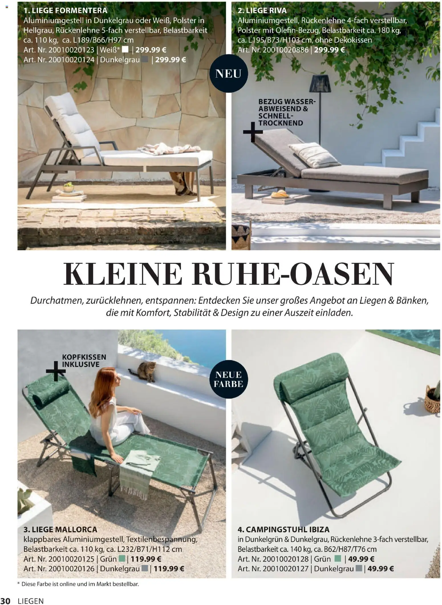 Dehner Gartenmöbel Trends 2026 – gültig ab 29.01.2026 | Seite: 30 | Produkte: Liege, Kopfkissen, Wasser
