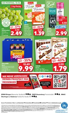PAULANER Spezi, Orangenlimonade mit Cola, koffeinhaltig, auch als Zero (+ 3.10 Pfand) je Ka. 20 x 0,5-I-FI. (1 l = 1.00) ab 09.10.2025 gültig | Seite: 54 | Produkte: Lenor, Kinder bueno, Fisch, Hahnchenbrust