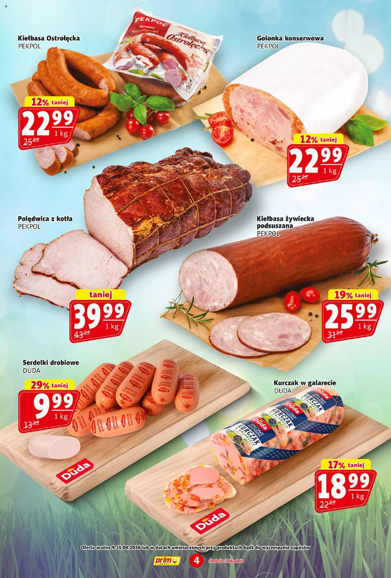 Prim Market gazetka od 09.04.2026 | Strona: 4 | Produkty: Kiełbasa, Kurczak