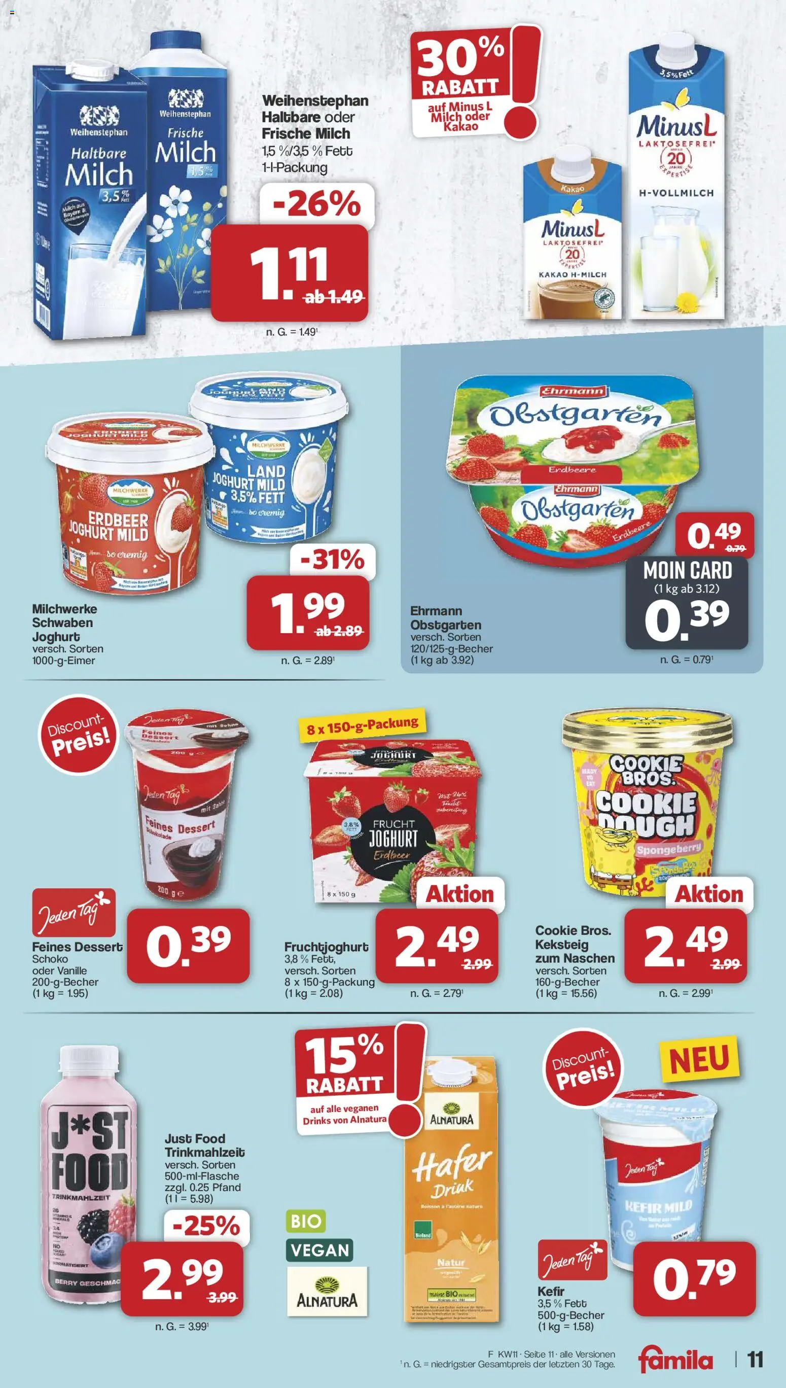 Famila Nordwest Prospekt 	 – gültig ab 09.03.2026 | Seite: 11 | Produkte: Joghurt, Schokolade, Haltbare milch, Sahne