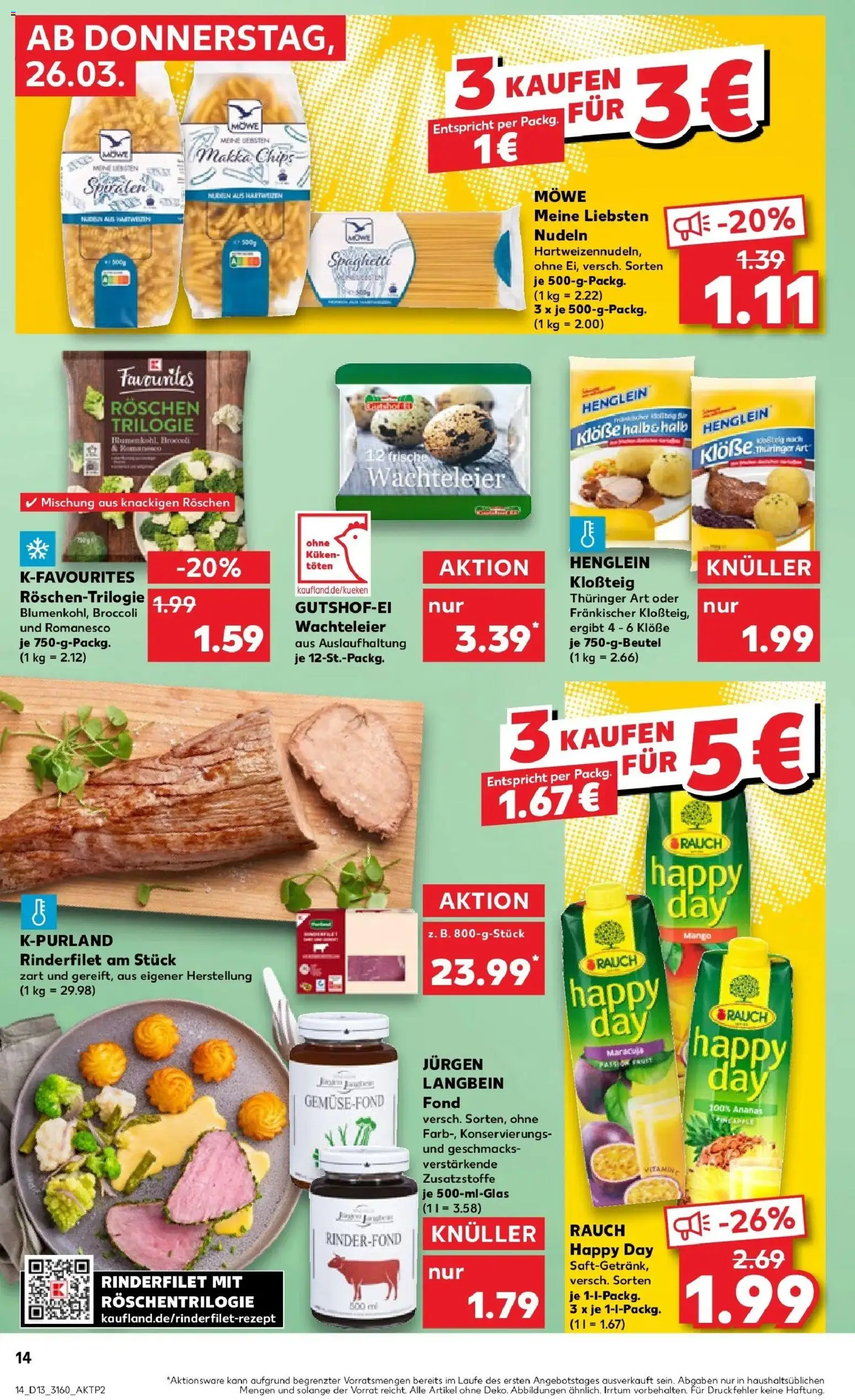 Kaufland Prospekt Löbau	 – gültig ab 26.03.2026 | Seite: 14 | Produkte: Rinderfilet, Pasta, Nudeln, Chips