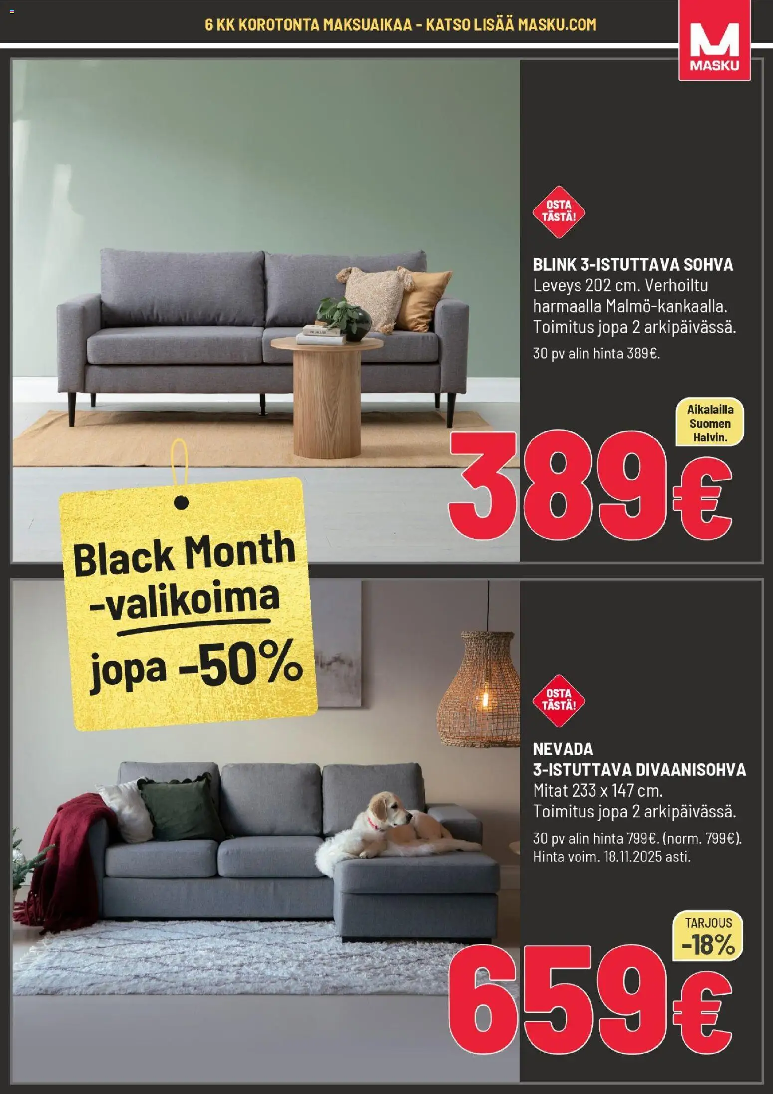 Masku - Black Friday – voimassa 06.11.2025 alkaen | Sivu: 3 | Tuotteet: Sohva, Divaanisohva