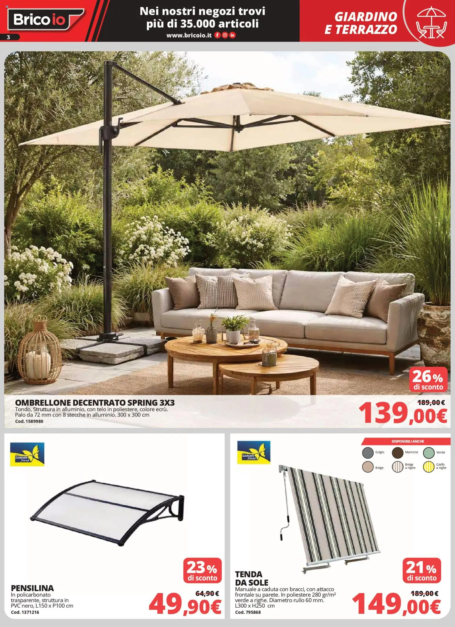 Volantino Brico io del 02.04.2026 | Pagina: 3 | Prodotti: Rullo, Tenda da sole, Tenda, Ombrellone