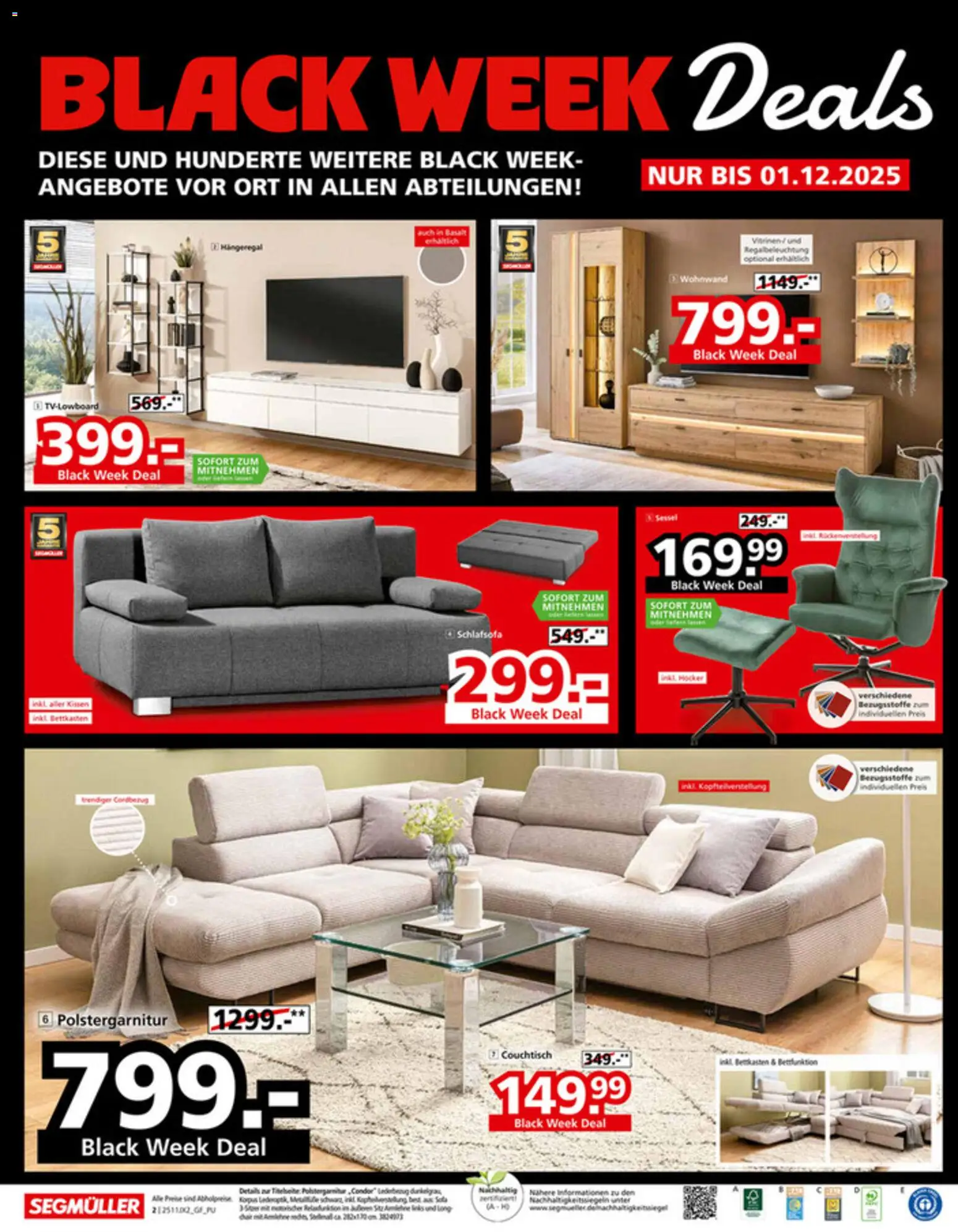 Segmüller - Black Friday – gültig ab 19.11.2025 | Seite: 6 | Produkte: Schlafsofa, Wohnwand, Sessel, Couchtisch