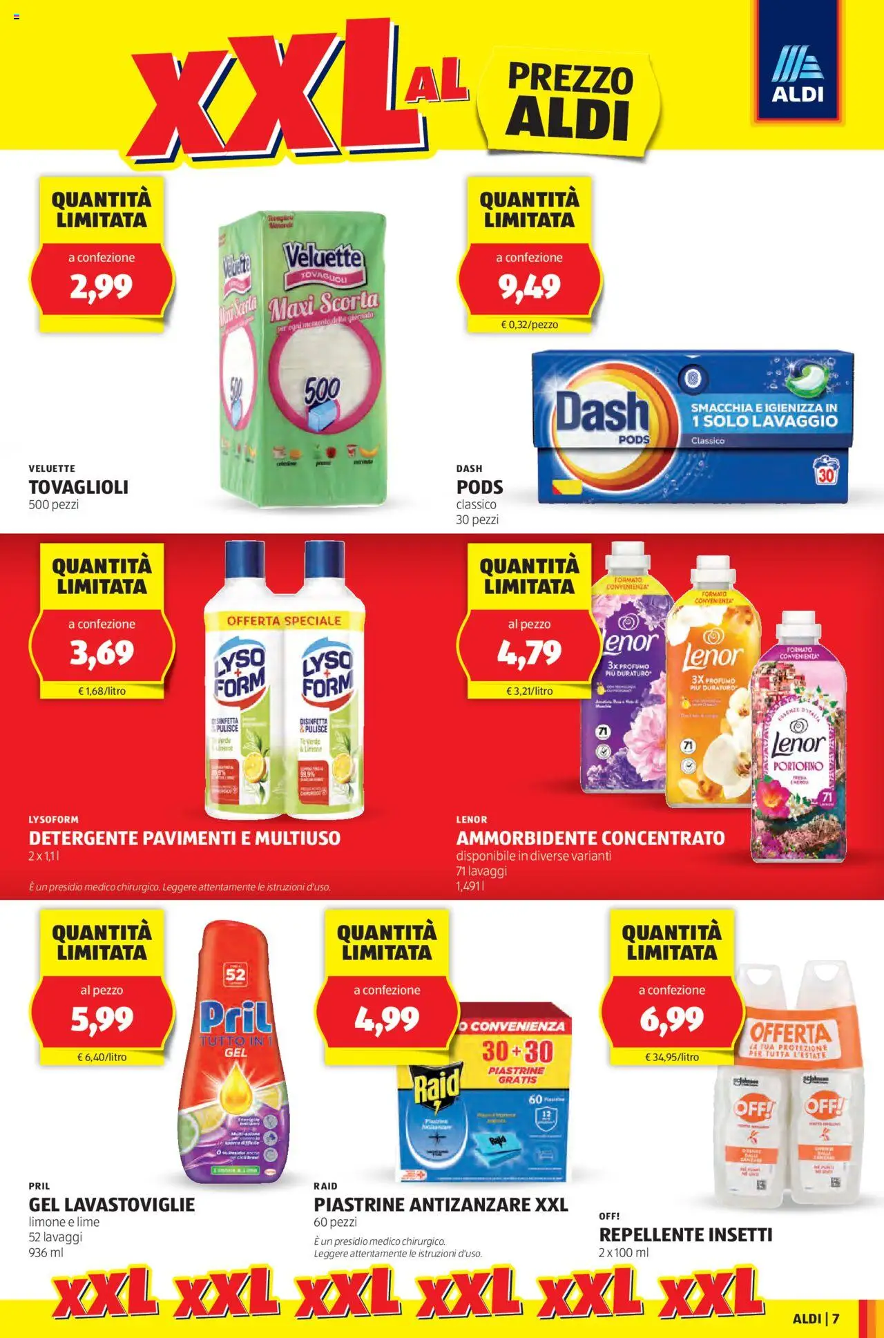 Volantino Aldi del 07.07.2025 | Pagina: 7 | Prodotti: Ammorbidente, Piastrine antizanzare, Lime, Profumo