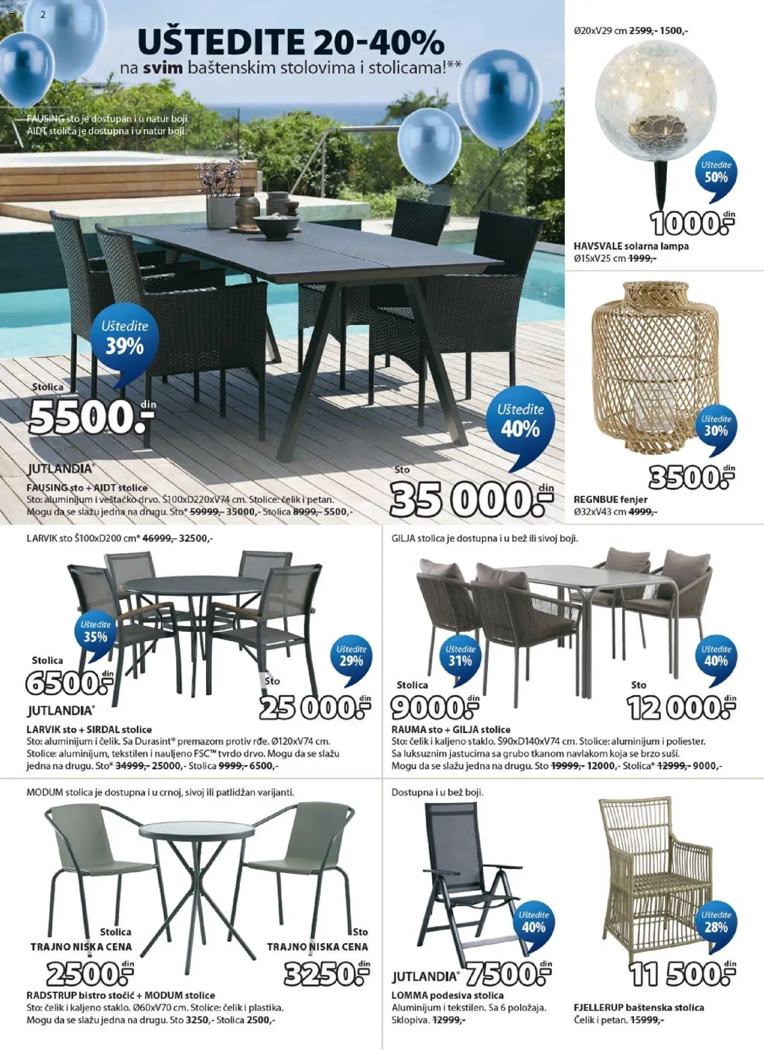Jysk katalog - važi od 15.04.2026 | Strana: 2 | Proizvode: Baštenska stolica, Solarna lampa, Sto, Lampa