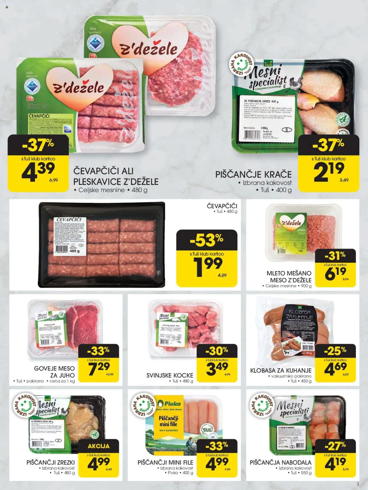 Tuš katalog │ velja od 20.08.2025 | Stran: 3 | Izdelki: Čevapčiči, Pleskavice, Nabodala, Goveje meso