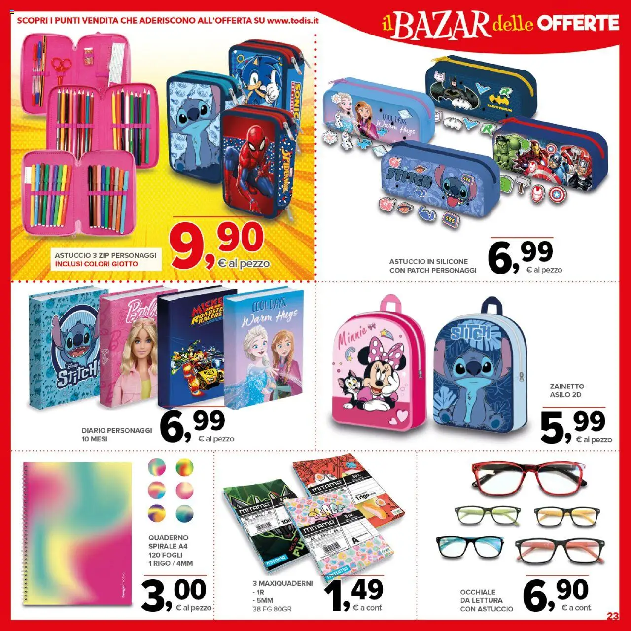 Volantino Todis del 21.08.2025 | Pagina: 23 | Prodotti: The, Astuccio, Silicone, Quaderno