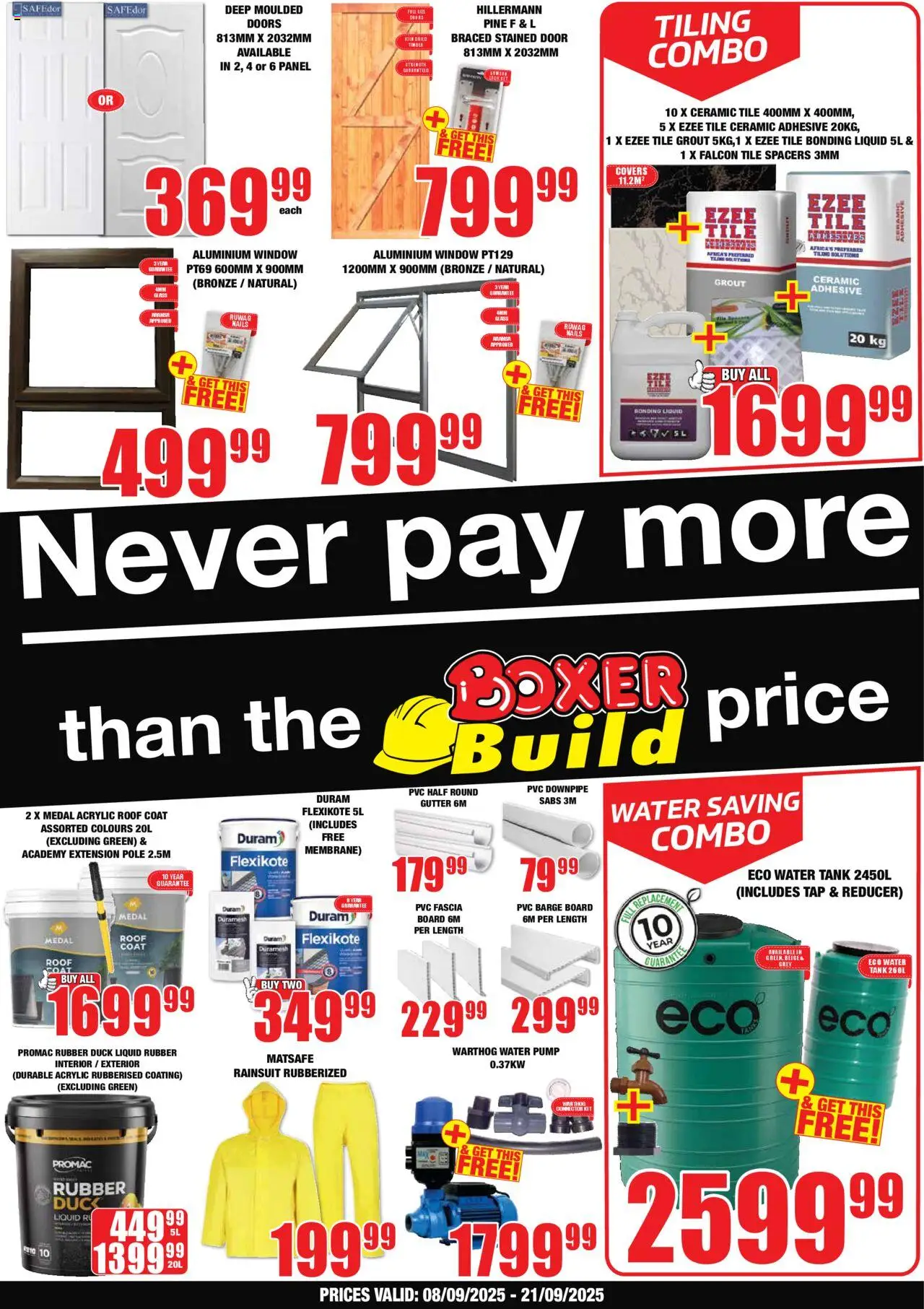 New Boxer catalogue – valid from 08.09.2025 | Page: 1 | Products: Tank, Tiling, Adhesive, Water